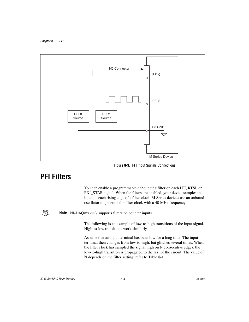 Figure 8-3. pfi input signals connections, Pfi filters, Pfi filters -4 | National Instruments NI 6238 User Manual | Page 109 / 172