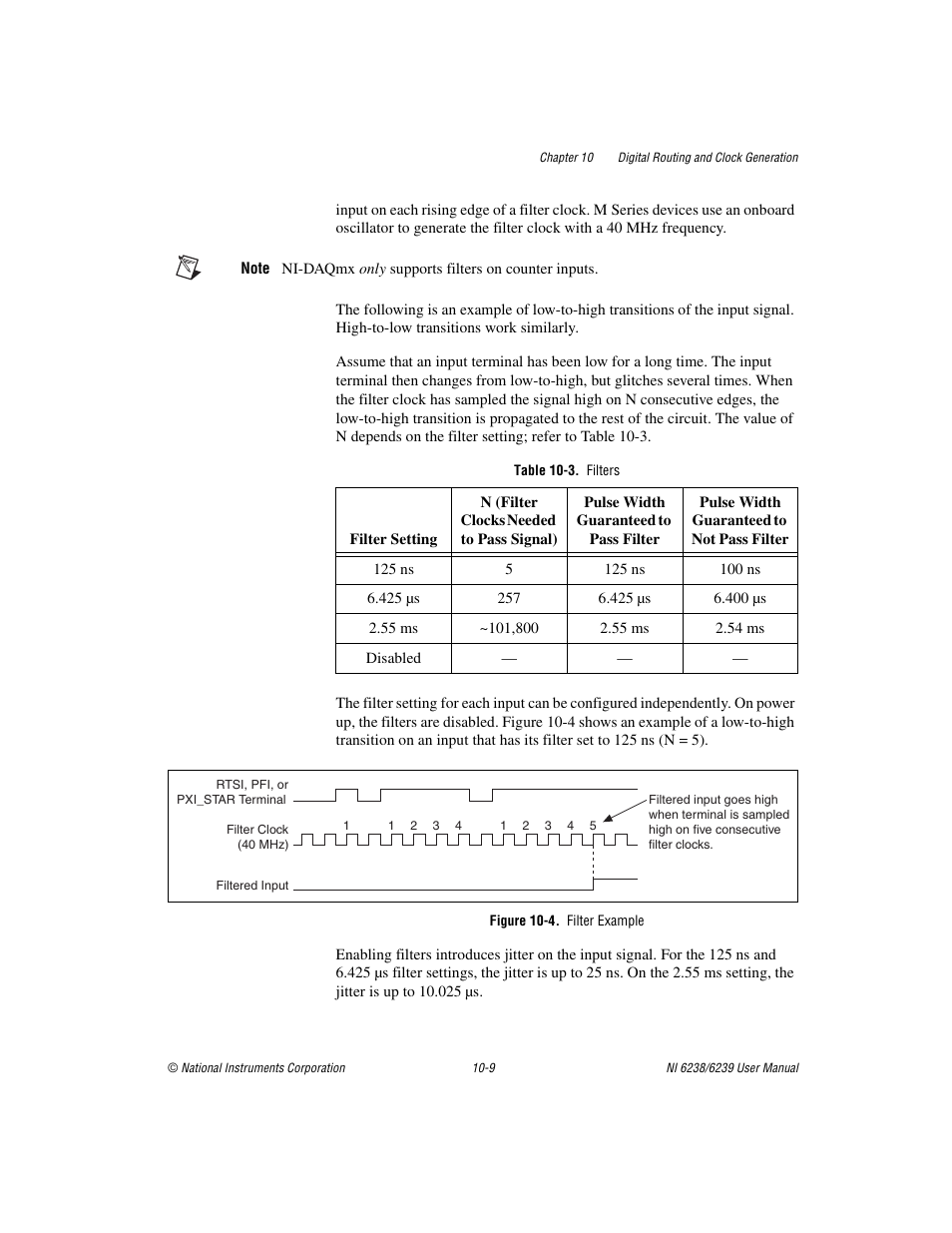 Table 10-3. filters, Figure 10-4. filter example | National Instruments NI 6238 User Manual | Page 125 / 172