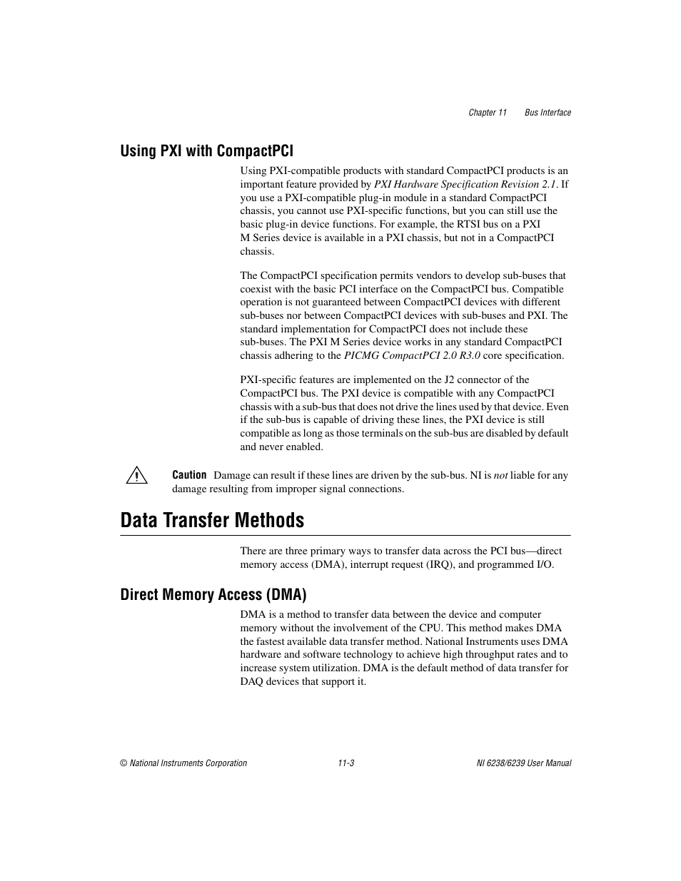 Using pxi with compactpci, Data transfer methods, Direct memory access (dma) | Using pxi with compactpci -3, Data transfer methods -3, Direct memory access (dma) -3 | National Instruments NI 6238 User Manual | Page 129 / 172