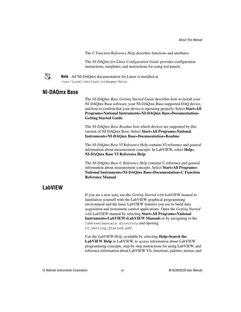 Ni-daqmx base, Labview | National Instruments NI 6238 User Manual | Page 14 / 172