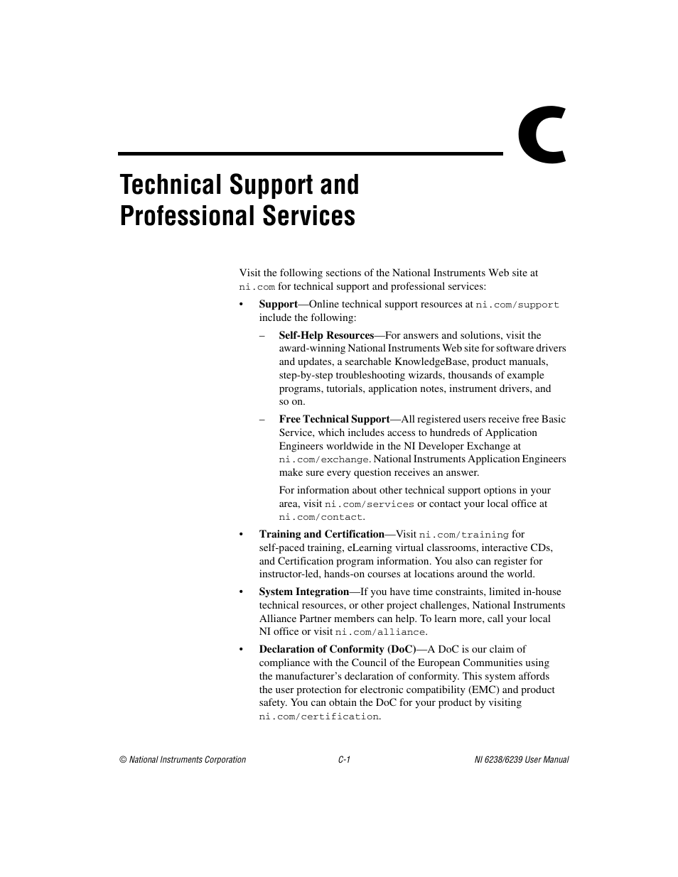 Technical support and professional services | National Instruments NI 6238 User Manual | Page 143 / 172