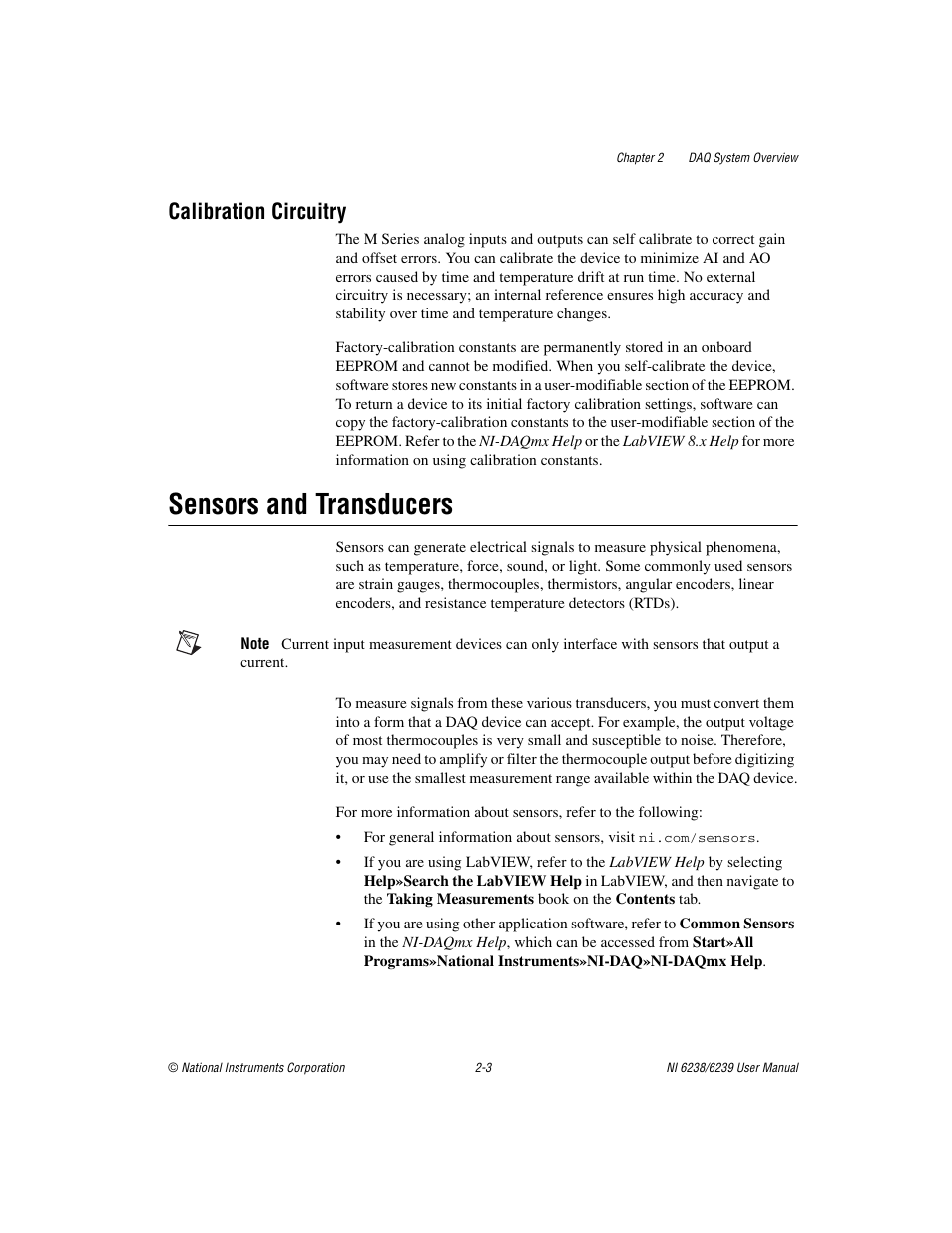 Calibration circuitry, Sensors and transducers, Calibration circuitry -3 | Sensors and transducers -3 | National Instruments NI 6238 User Manual | Page 21 / 172