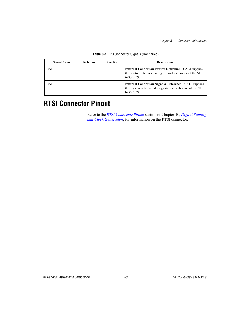 Rtsi connector pinout, Rtsi connector pinout -3 | National Instruments NI 6238 User Manual | Page 26 / 172