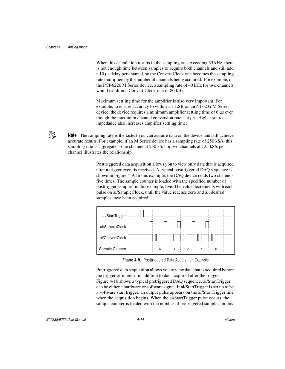 Figure 4-9. posttriggered data acquisition example | National Instruments NI 6238 User Manual | Page 40 / 172