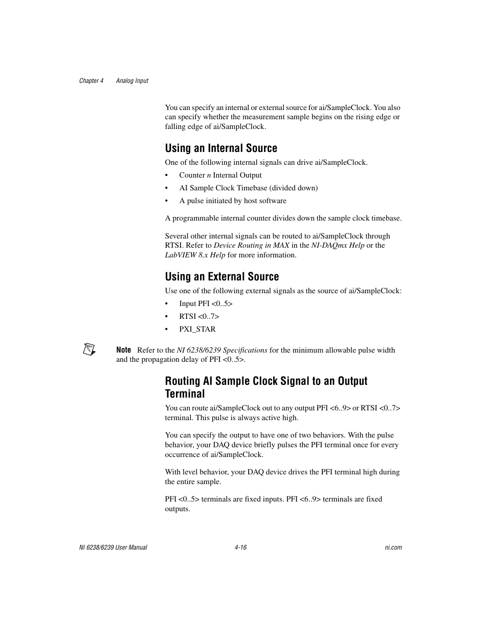 Using an internal source, Using an external source | National Instruments NI 6238 User Manual | Page 42 / 172