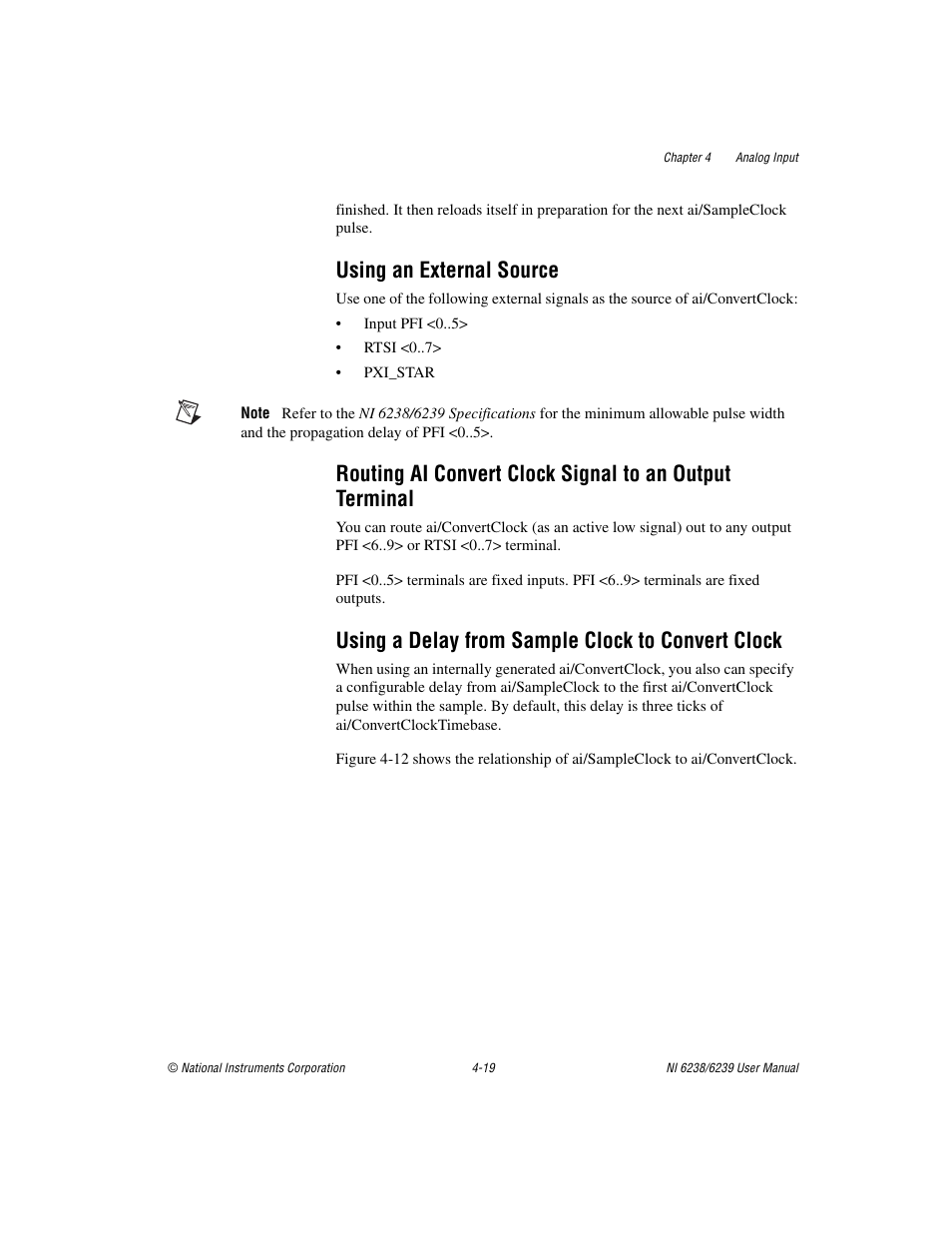 Using an external source, Using a delay from sample clock to convert clock | National Instruments NI 6238 User Manual | Page 45 / 172