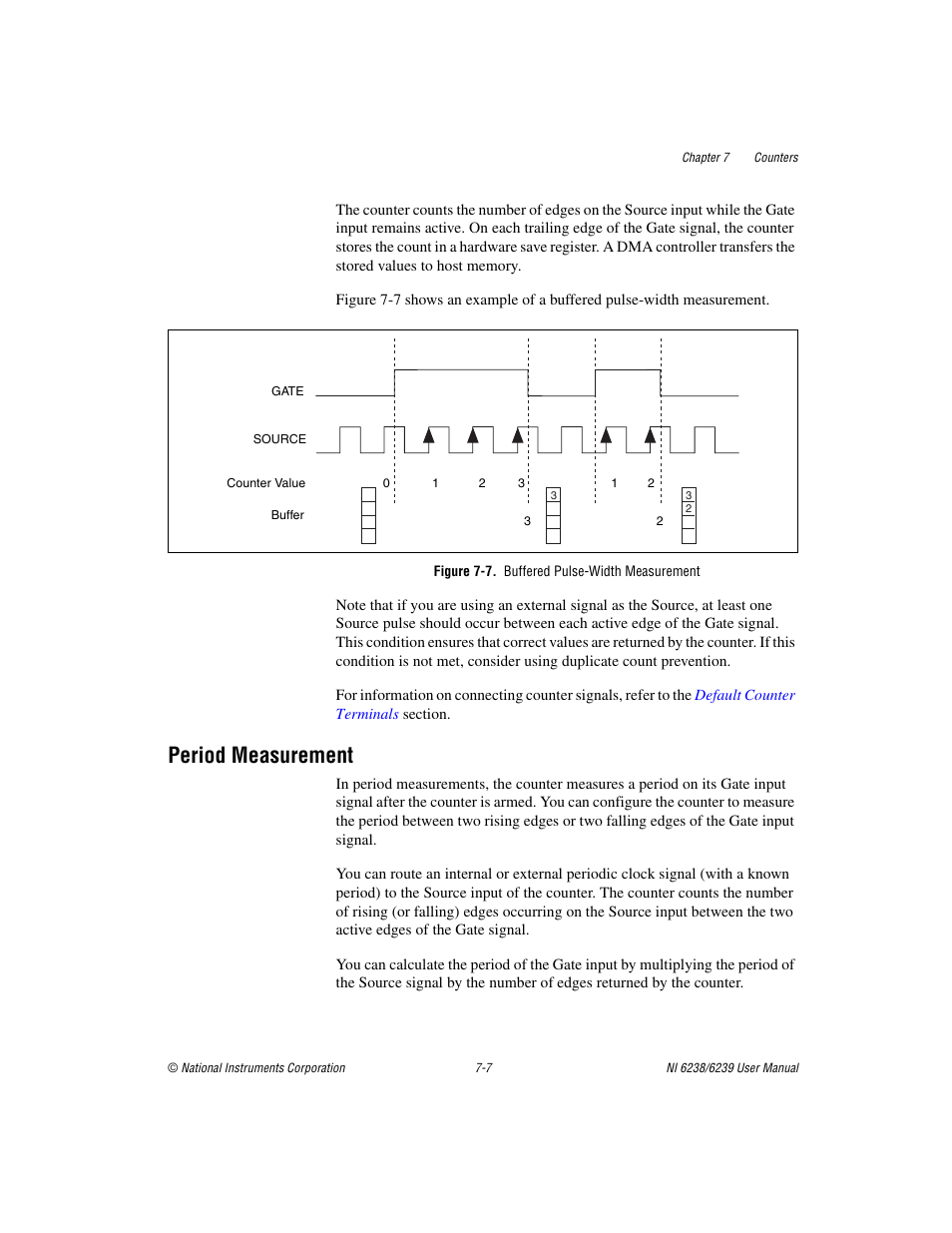 Figure 7-7. buffered pulse-width measurement, Period measurement, Period measurement -7 | National Instruments NI 6238 User Manual | Page 72 / 172