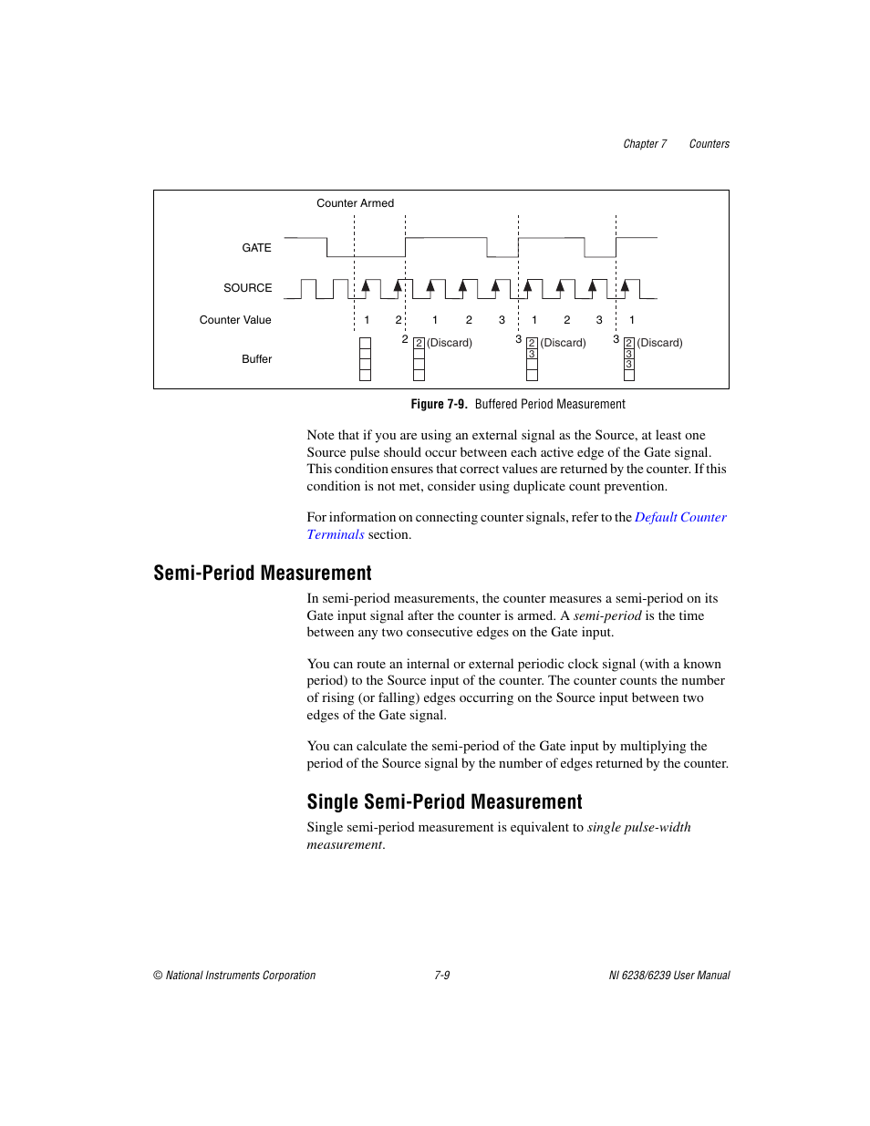 Figure 7-9. buffered period measurement, Semi-period measurement, Single semi-period measurement | Semi-period measurement -9, Single semi-period measurement -9 | National Instruments NI 6238 User Manual | Page 74 / 172