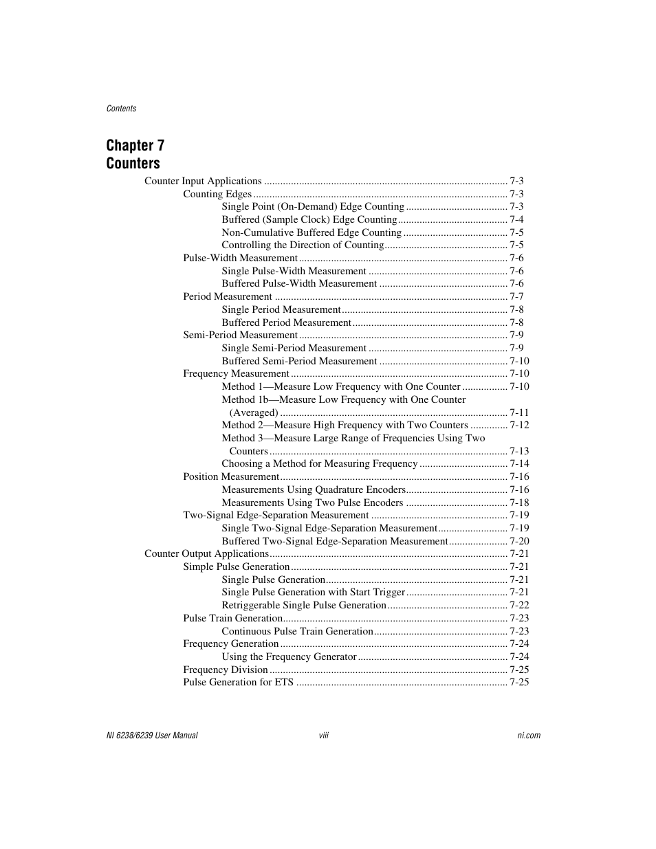 Chapter 7 counters | National Instruments NI 6238 User Manual | Page 8 / 172