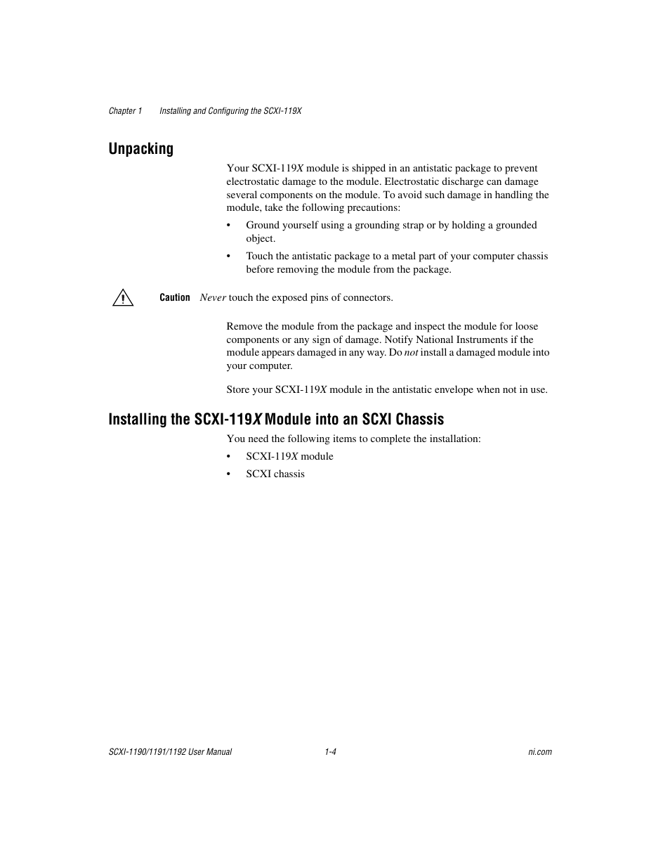Unpacking | National Instruments 1192 User Manual | Page 12 / 54