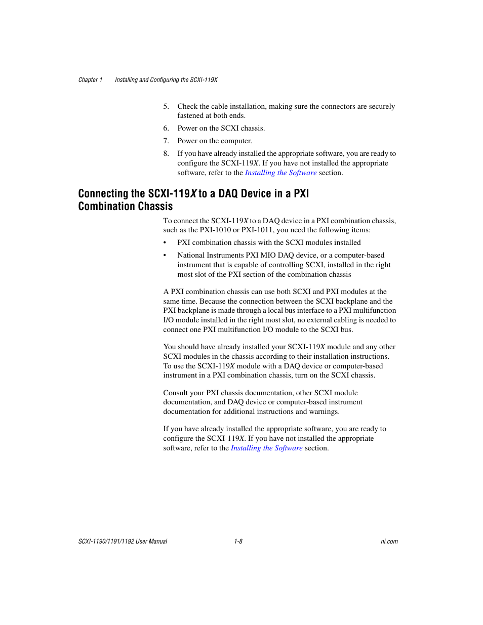 Connecting the scxi-119 x to a daq device in a, Pxi combination chassis -8 | National Instruments 1192 User Manual | Page 16 / 54