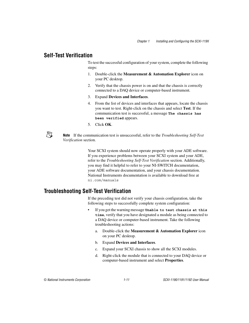 Selftest verification, Troubleshooting self-test verification, Self-test verification | National Instruments 1192 User Manual | Page 19 / 54