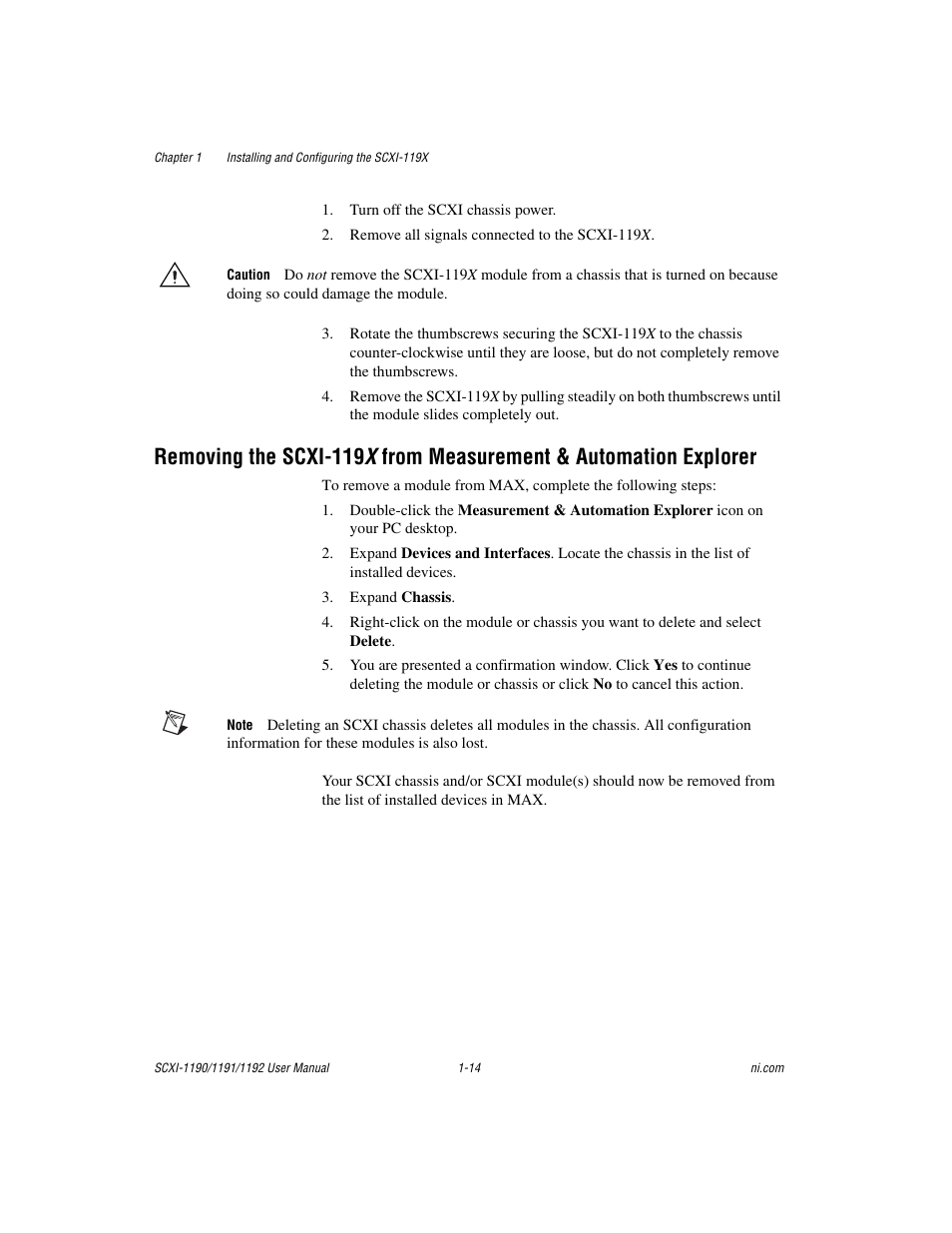 Removing the scxi-119 x from max -14 | National Instruments 1192 User Manual | Page 22 / 54
