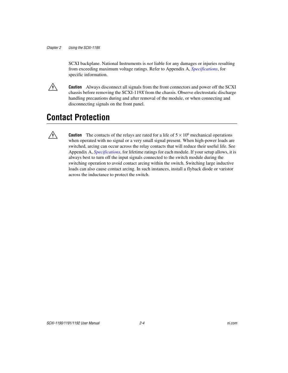Contact protection, Contact protection -4 | National Instruments 1192 User Manual | Page 26 / 54
