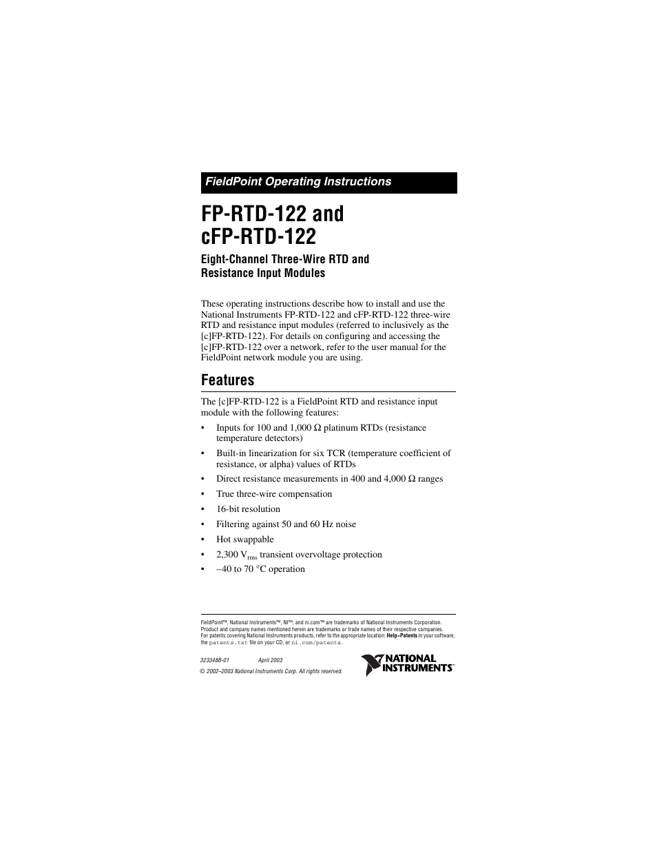 National Instruments FP-RTD-122 User Manual | 15 pages