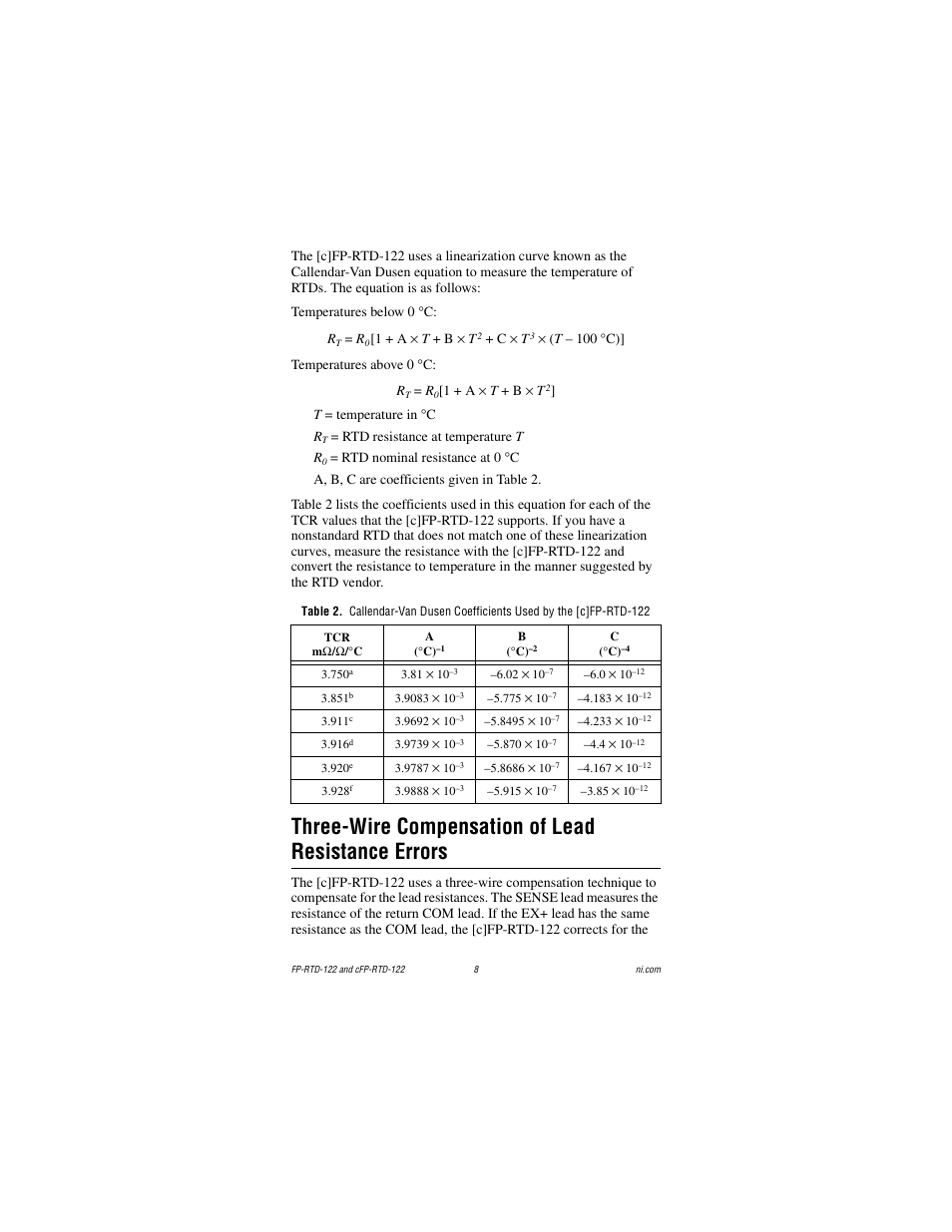 Three-wire compensation of lead resistance errors | National Instruments FP-RTD-122 User Manual | Page 8 / 15