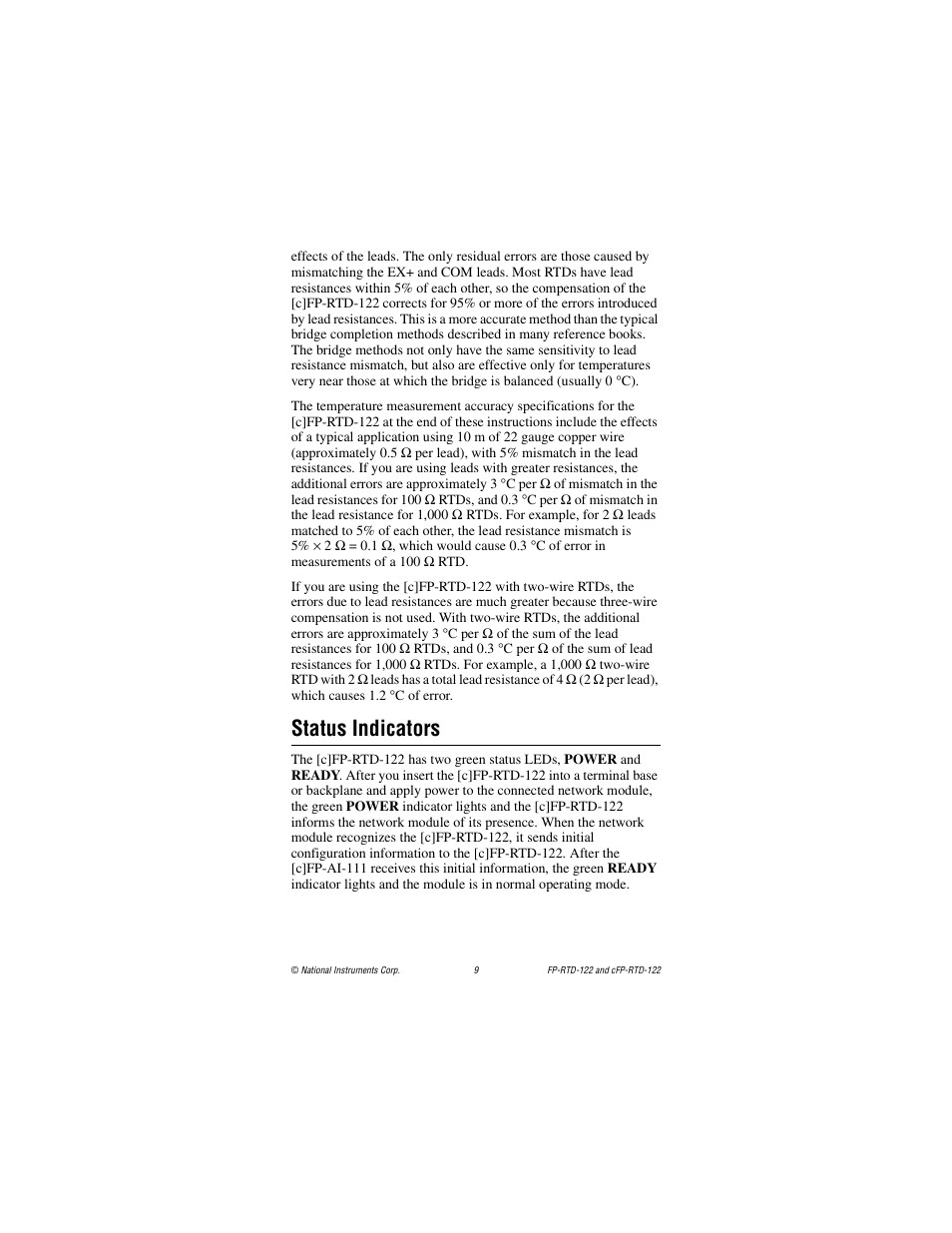 Status indicators | National Instruments FP-RTD-122 User Manual | Page 9 / 15