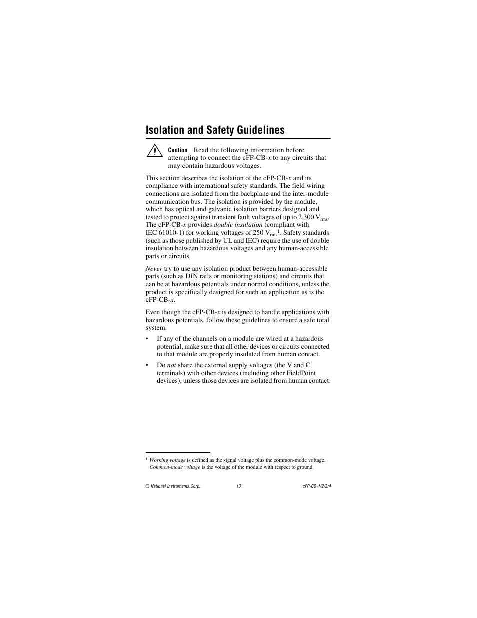 Isolation and safety guidelines | National Instruments CFP-CB-3 User Manual | Page 13 / 20