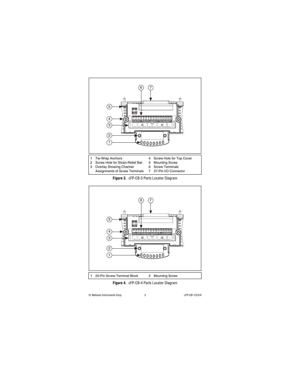 Figure 3. cfp-cb-3 parts locator diagram, Figure 4. cfp-cb-4 parts locator diagram | National Instruments CFP-CB-3 User Manual | Page 3 / 20