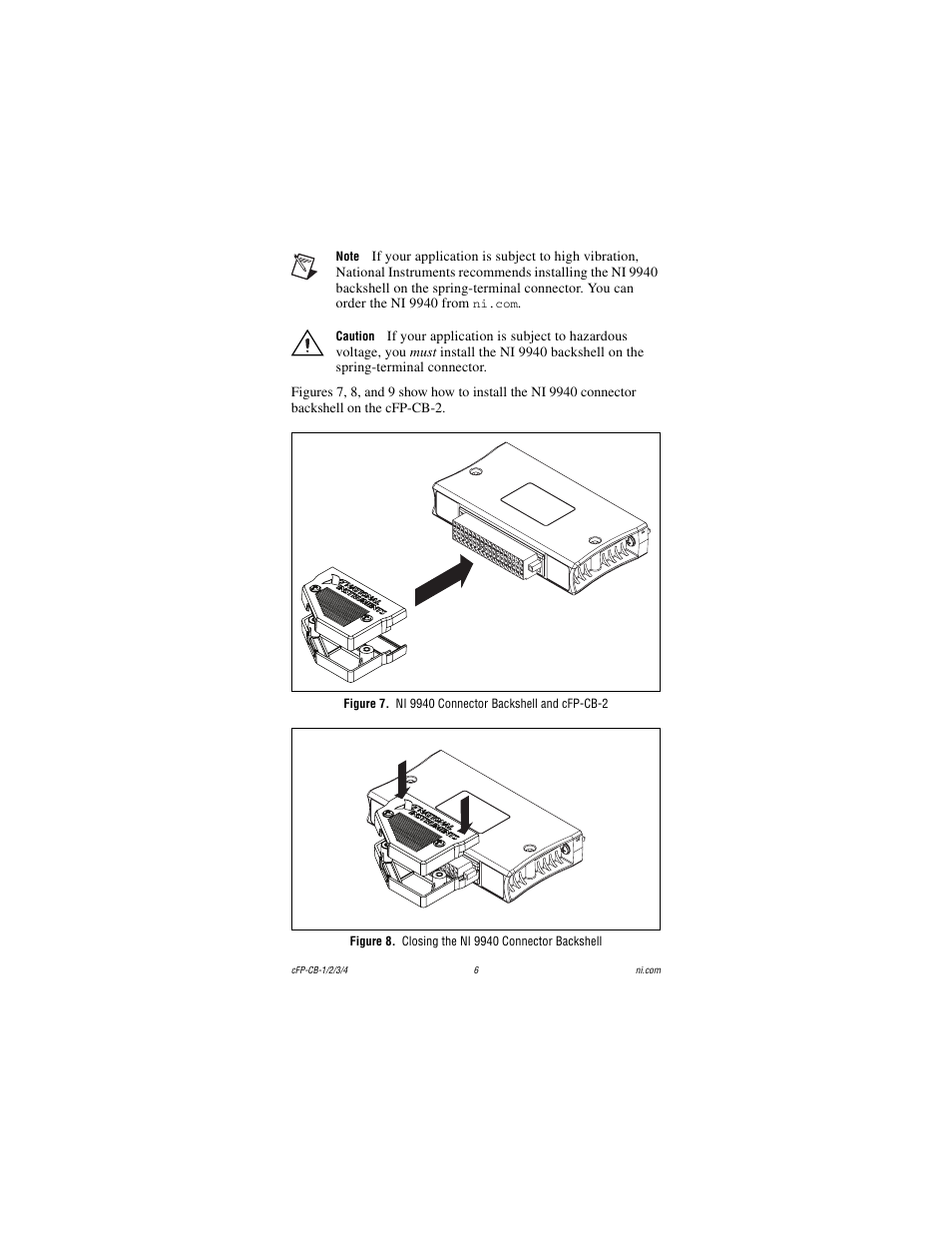 Figure 7. ni 9940 connector backshell and cfp-cb-2, Figure 8. closing the ni 9940 connector backshell | National Instruments CFP-CB-3 User Manual | Page 6 / 20