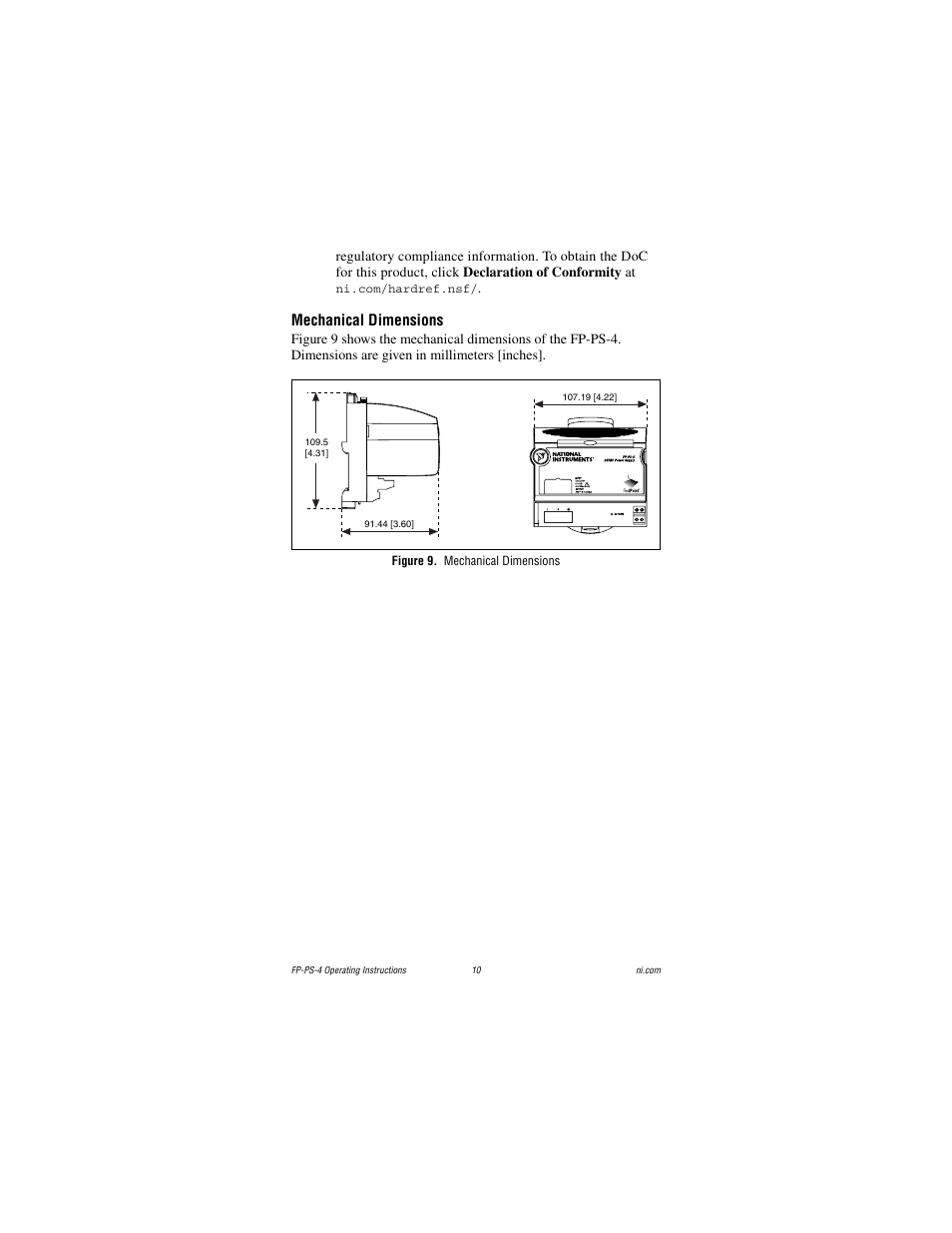 Mechanical dimensions, Figure 9. mechanical dimensions | National Instruments FP-PS-4 User Manual | Page 10 / 11