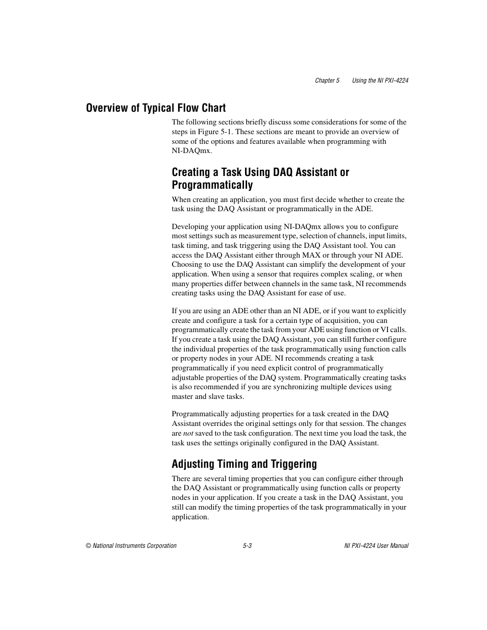 Overview of typical flow chart, Adjusting timing and triggering, Overview of typical flow chart -3 | National Instruments Isolated Analog Input Device NI PXI-4224 User Manual | Page 39 / 85