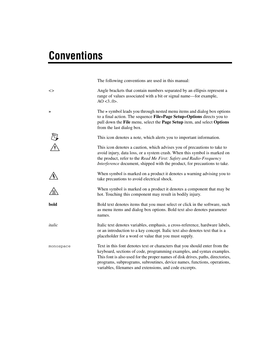 Conventions | National Instruments Isolated Analog Input Device NI PXI-4224 User Manual | Page 4 / 85