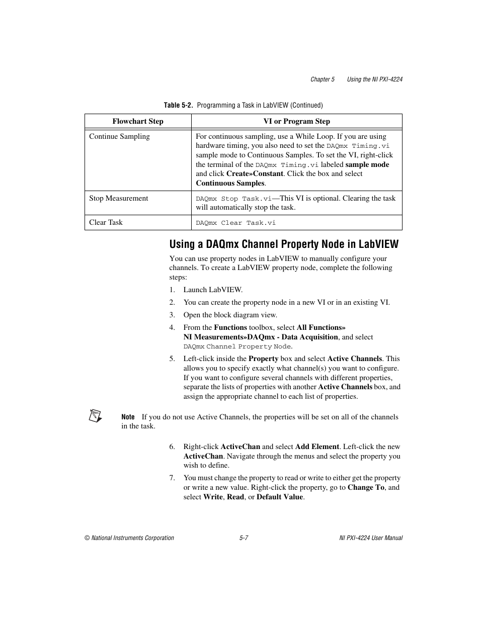 Using a daqmx channel property node in labview, Using a daqmx channel property node in labview -7, Node—refer to the | Using a daqmx, Channel property node in labview, Sect | National Instruments Isolated Analog Input Device NI PXI-4224 User Manual | Page 43 / 85