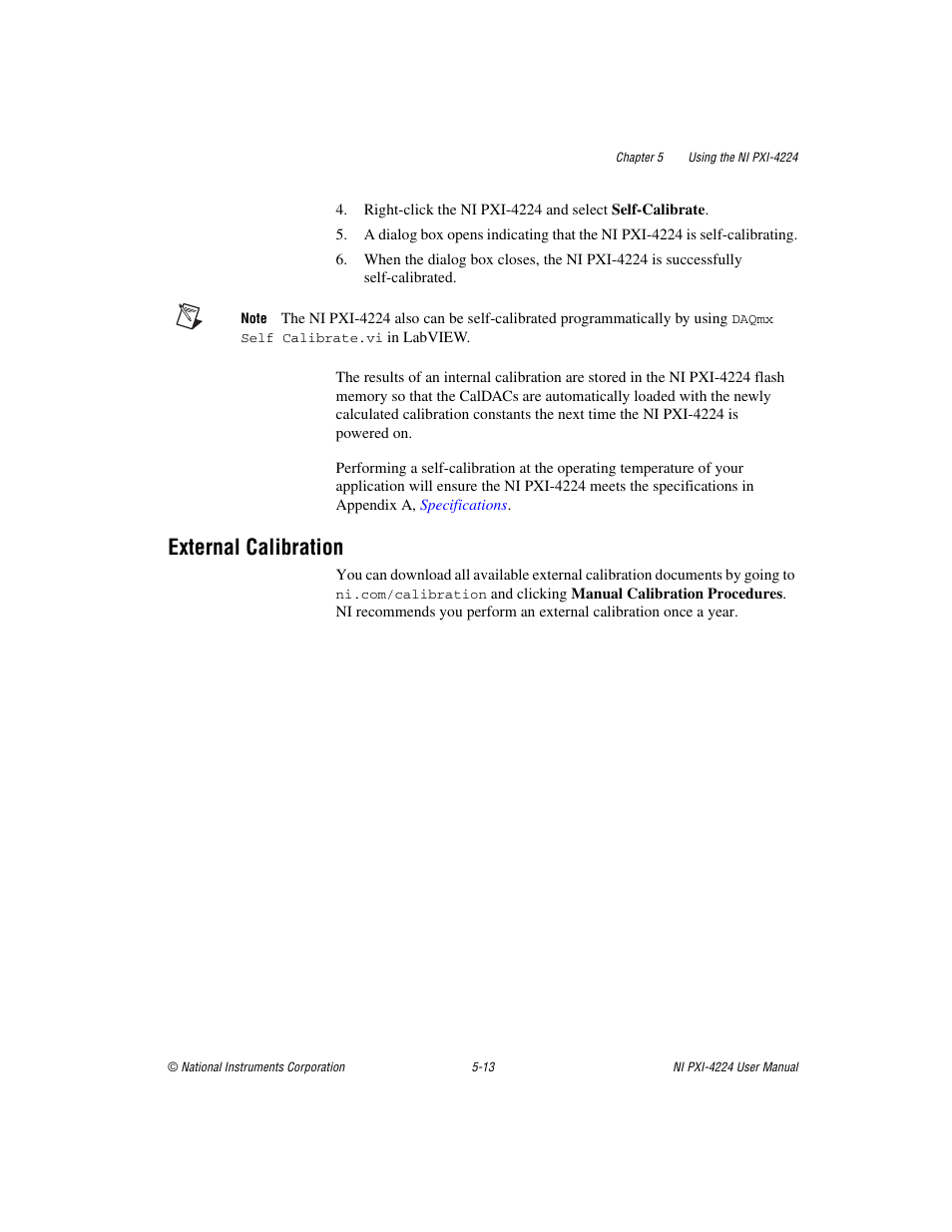External calibration, External calibration -13 | National Instruments Isolated Analog Input Device NI PXI-4224 User Manual | Page 49 / 85