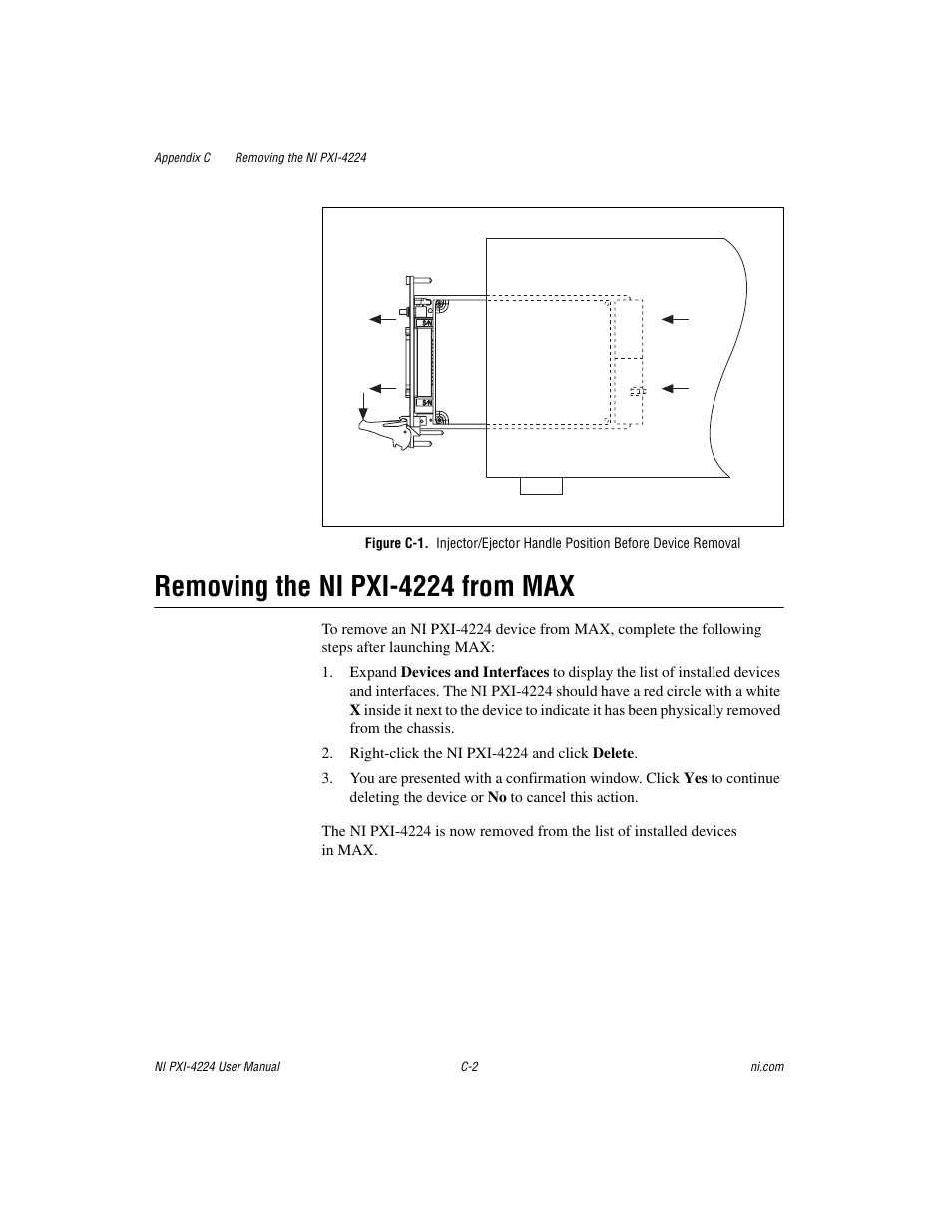 Figure c-1, Removing the ni pxi-4224 from max | National Instruments Isolated Analog Input Device NI PXI-4224 User Manual | Page 68 / 85