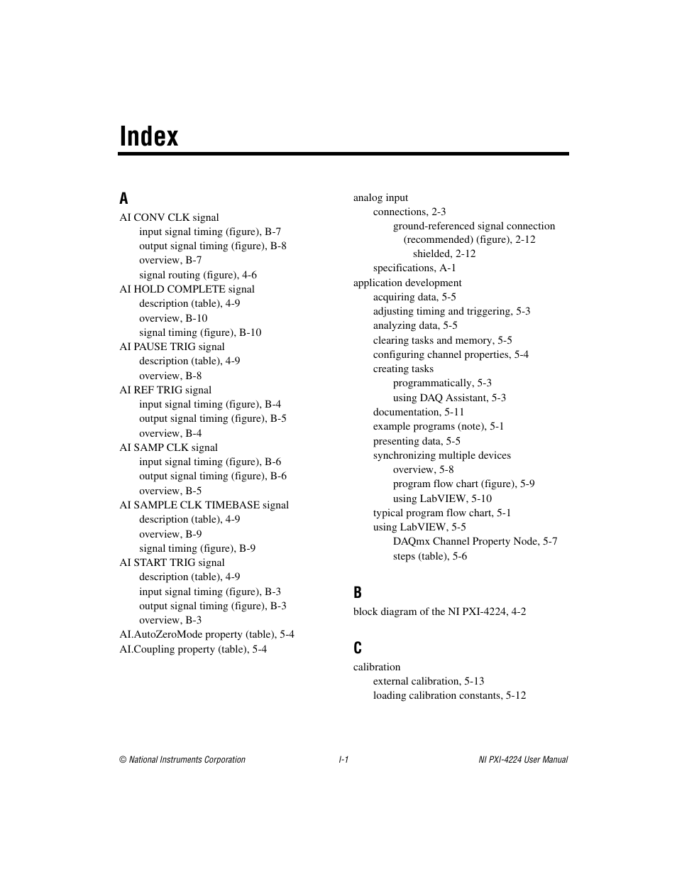 Index | National Instruments Isolated Analog Input Device NI PXI-4224 User Manual | Page 81 / 85