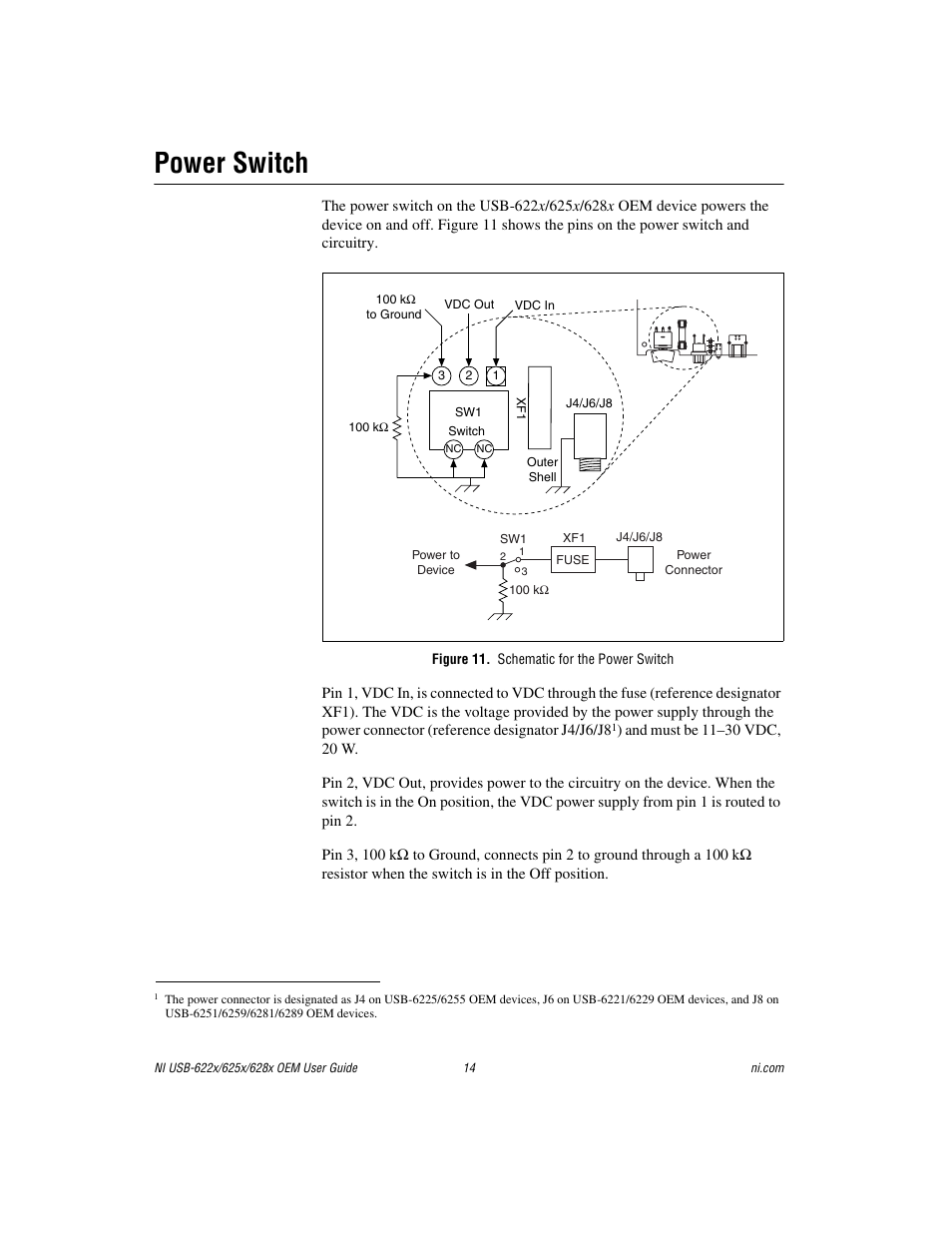 Power switch, Figure 11. schematic for the power switch | National Instruments USB device 628x User Manual | Page 14 / 23