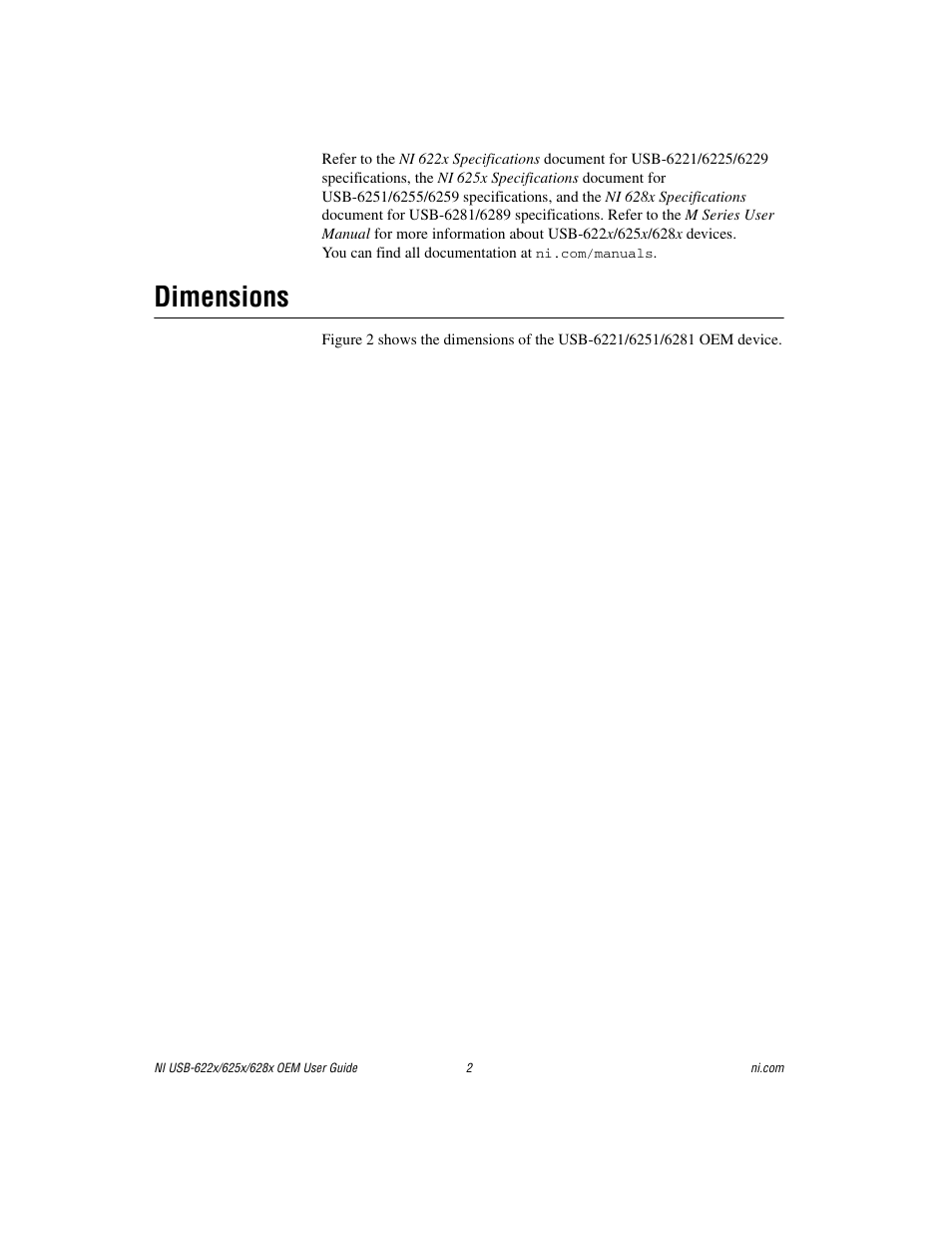 Dimensions | National Instruments USB device 628x User Manual | Page 2 / 23