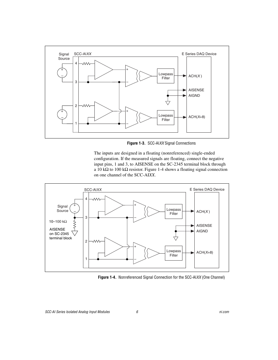 Figure 1-3. scc-aixx signal connections | National Instruments Isolated Analog Input Modules SCC-AI14 User Manual | Page 6 / 18