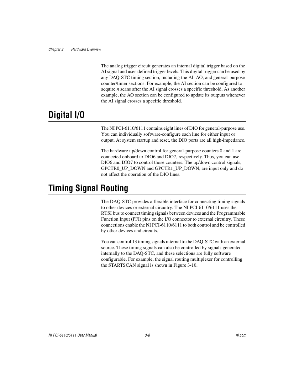 Digital i/o, Timing signal routing, Digital i/o -8 timing signal routing -8 | National Instruments NI PCI-6110 User Manual | Page 27 / 118