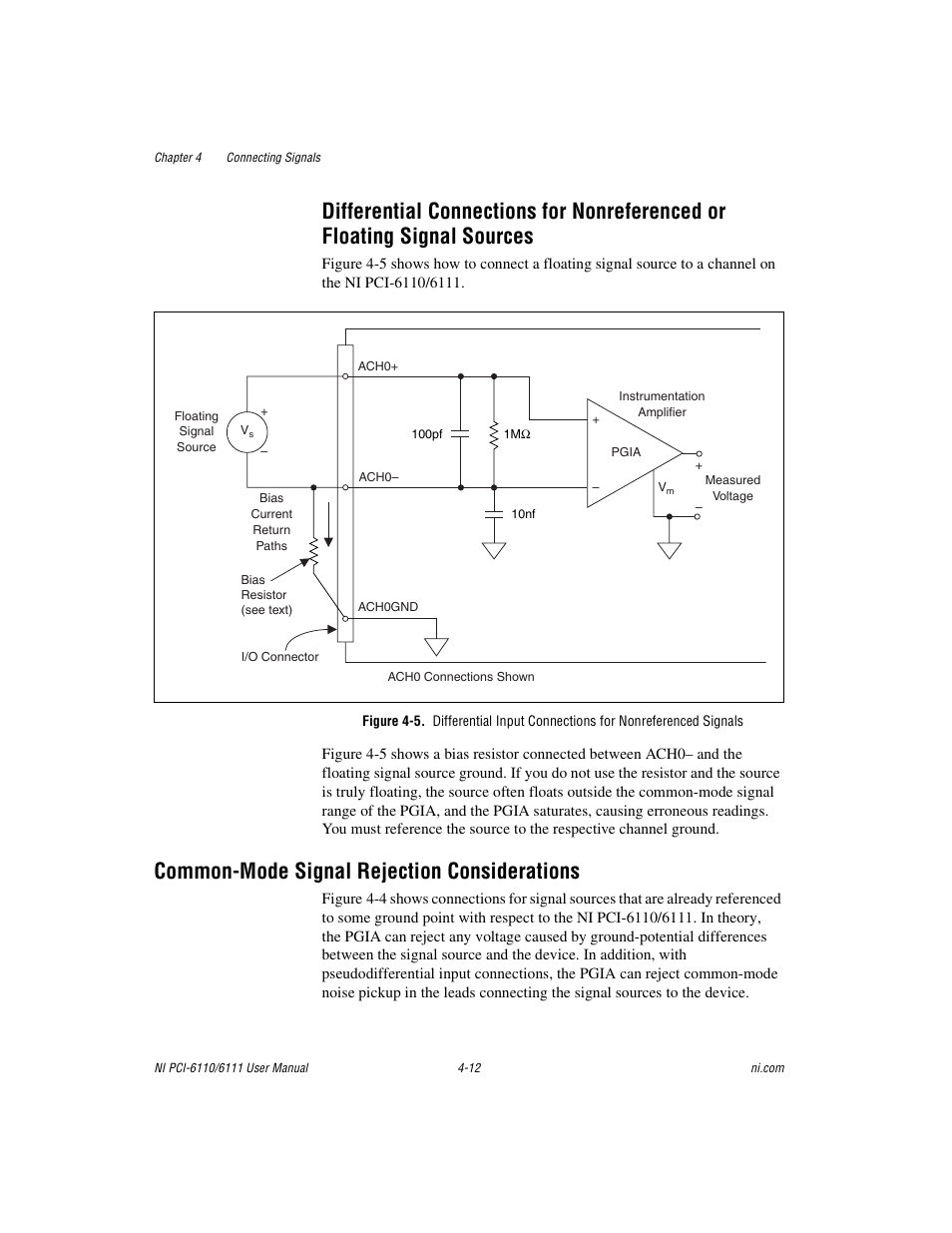 Common-mode signal rejection considerations, Signal sources -12, Common-mode signal rejection considerations -12 | National Instruments NI PCI-6110 User Manual | Page 42 / 118