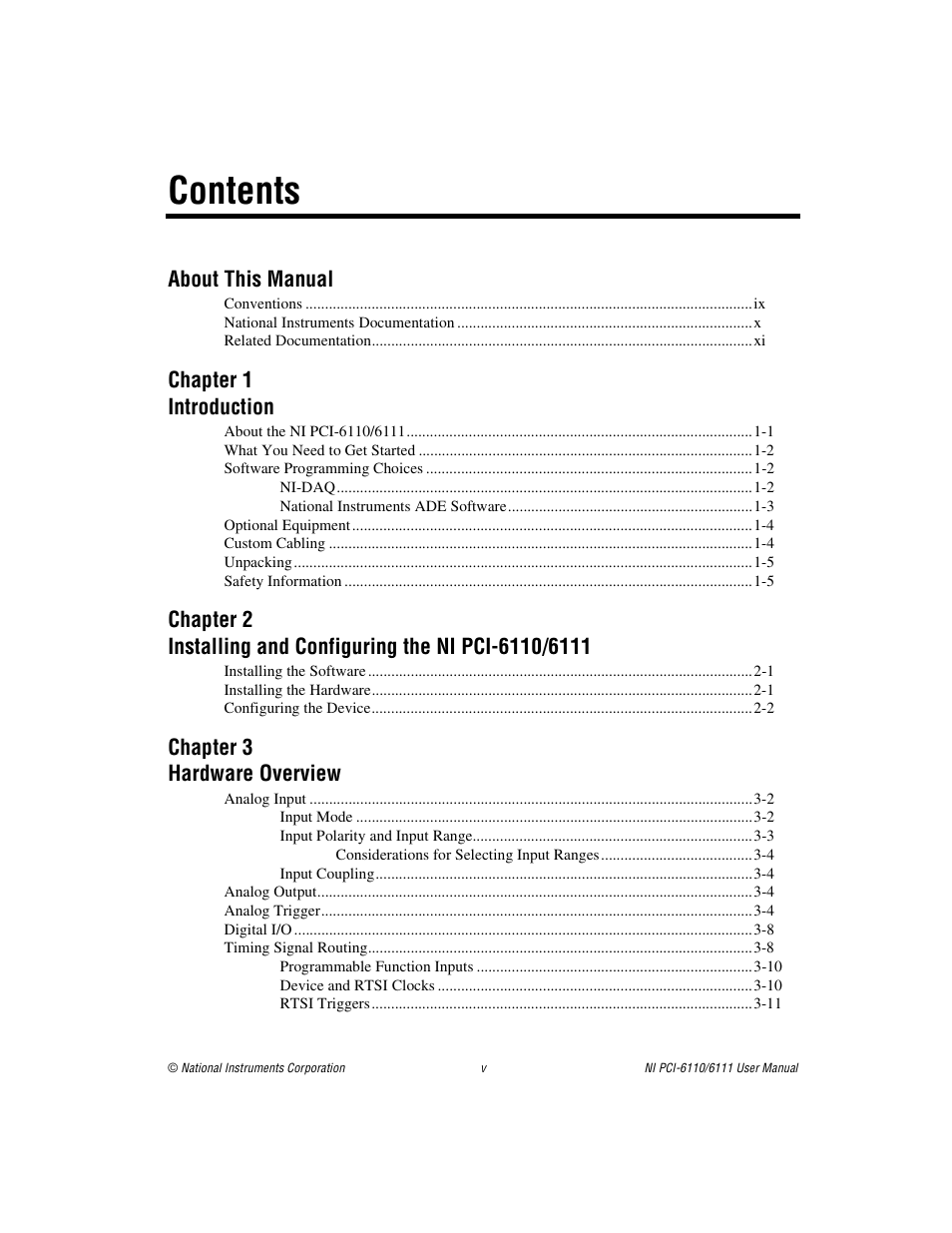 National Instruments NI PCI-6110 User Manual | Page 5 / 118