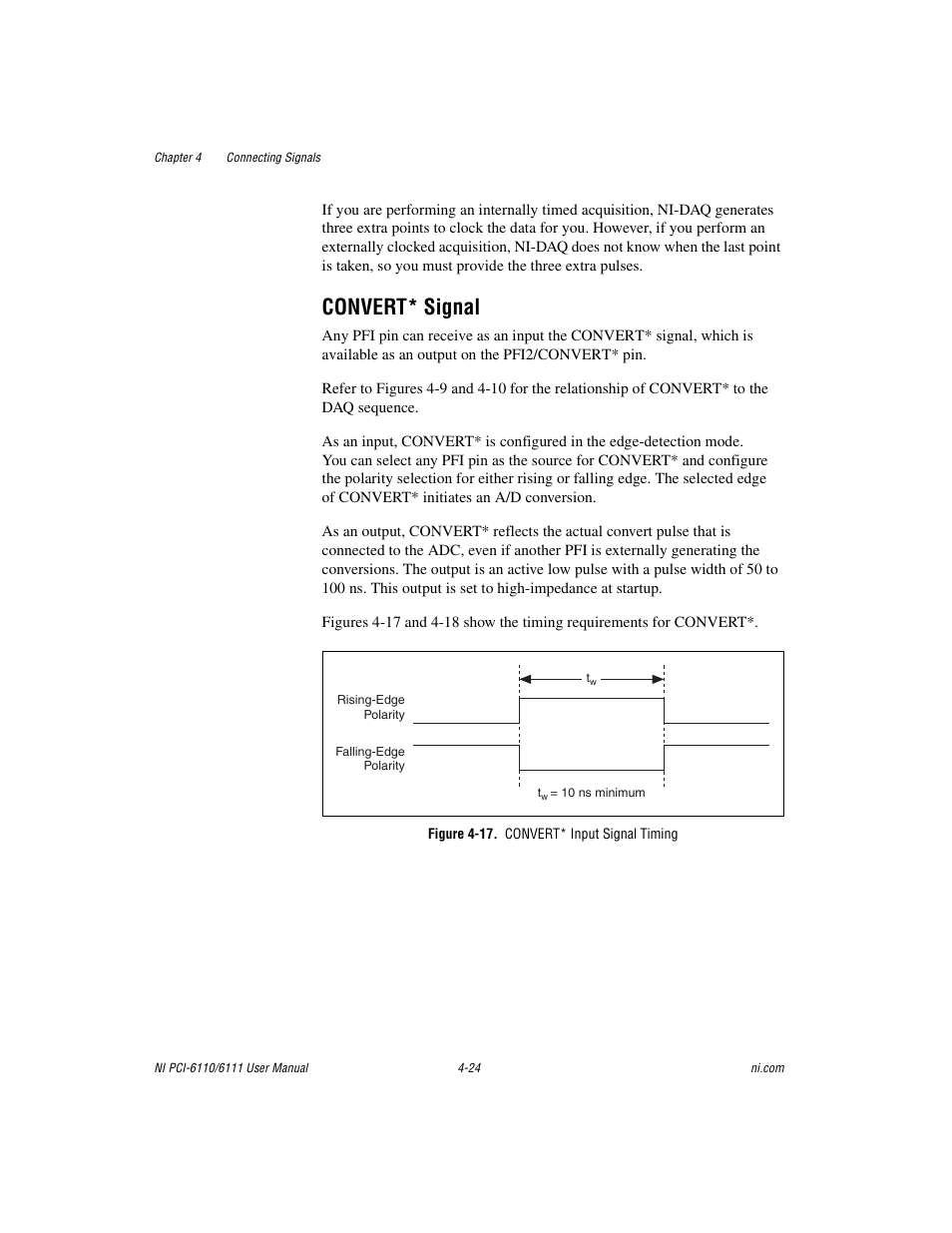 Convert* signal, Figure 4-17. convert* input signal timing, Convert* signal -24 | National Instruments NI PCI-6110 User Manual | Page 54 / 118