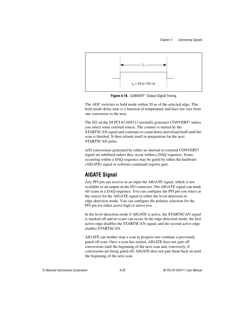 Figure 4-18. convert* output signal timing, Aigate signal, Aigate signal -25 | 18 s | National Instruments NI PCI-6110 User Manual | Page 55 / 118