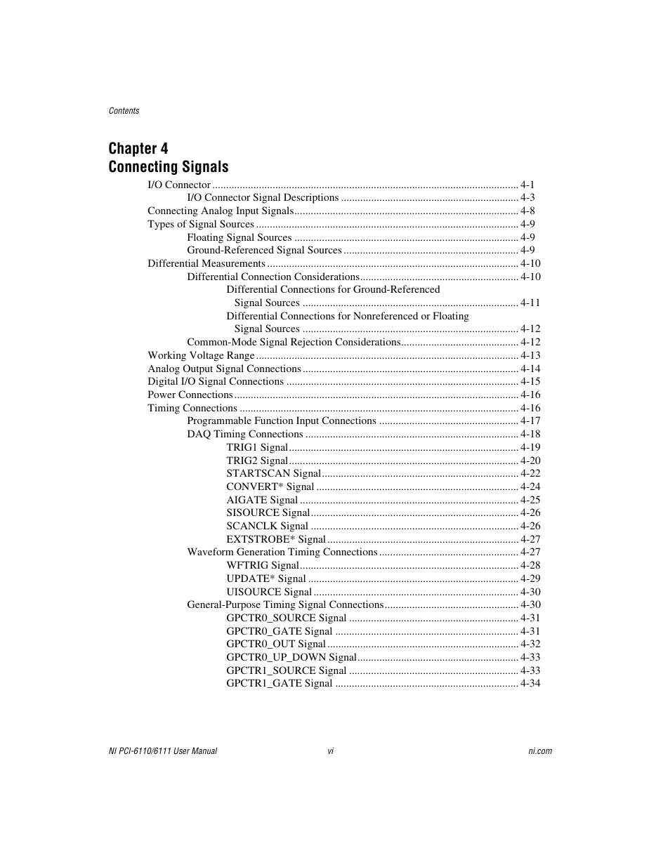 Chapter 4 connecting signals | National Instruments NI PCI-6110 User Manual | Page 6 / 118