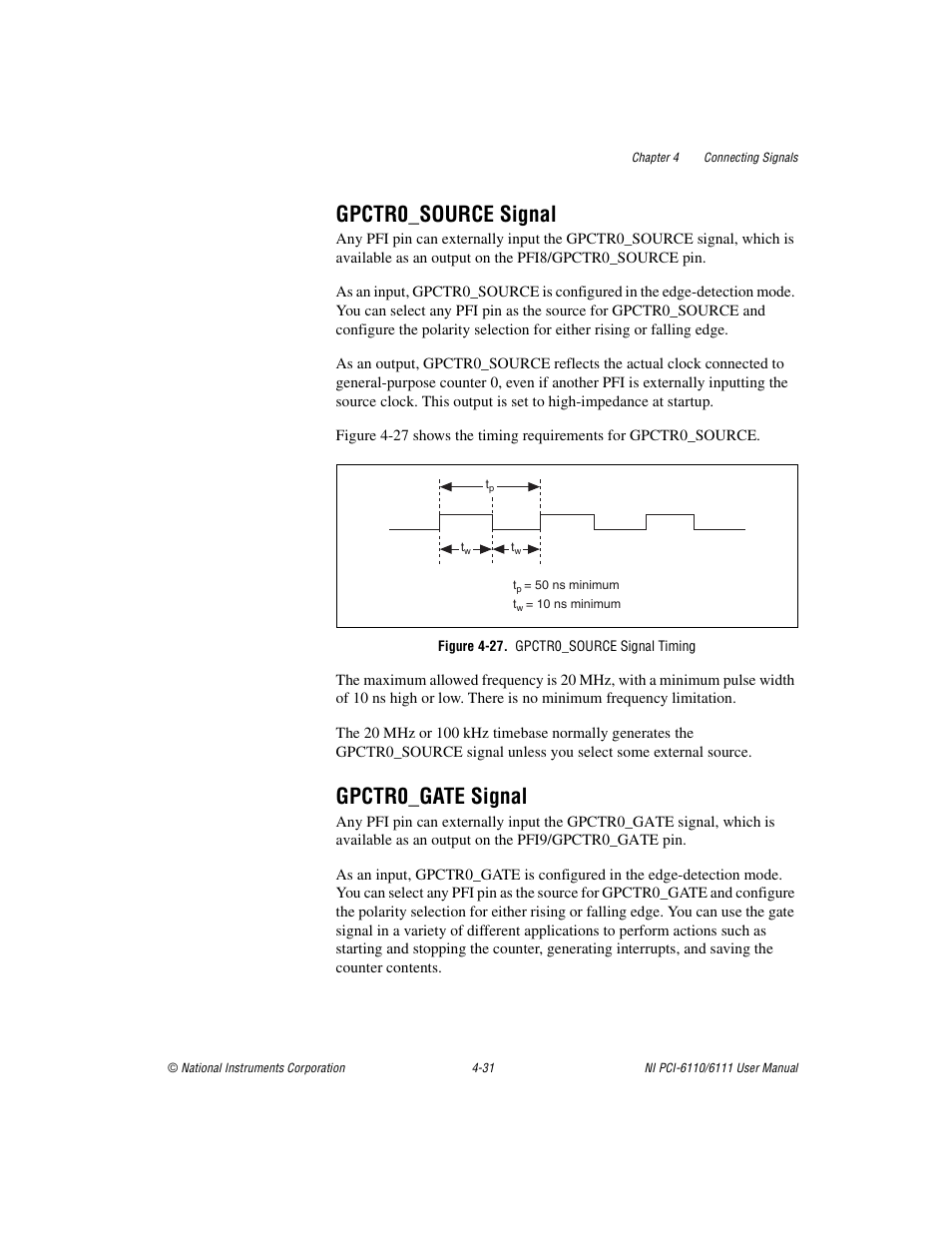 Gpctr0_source signal, Figure 4-27. gpctr0_source signal timing, Gpctr0_gate signal | Gpctr0_source signal -31 gpctr0_gate signal -31 | National Instruments NI PCI-6110 User Manual | Page 61 / 118