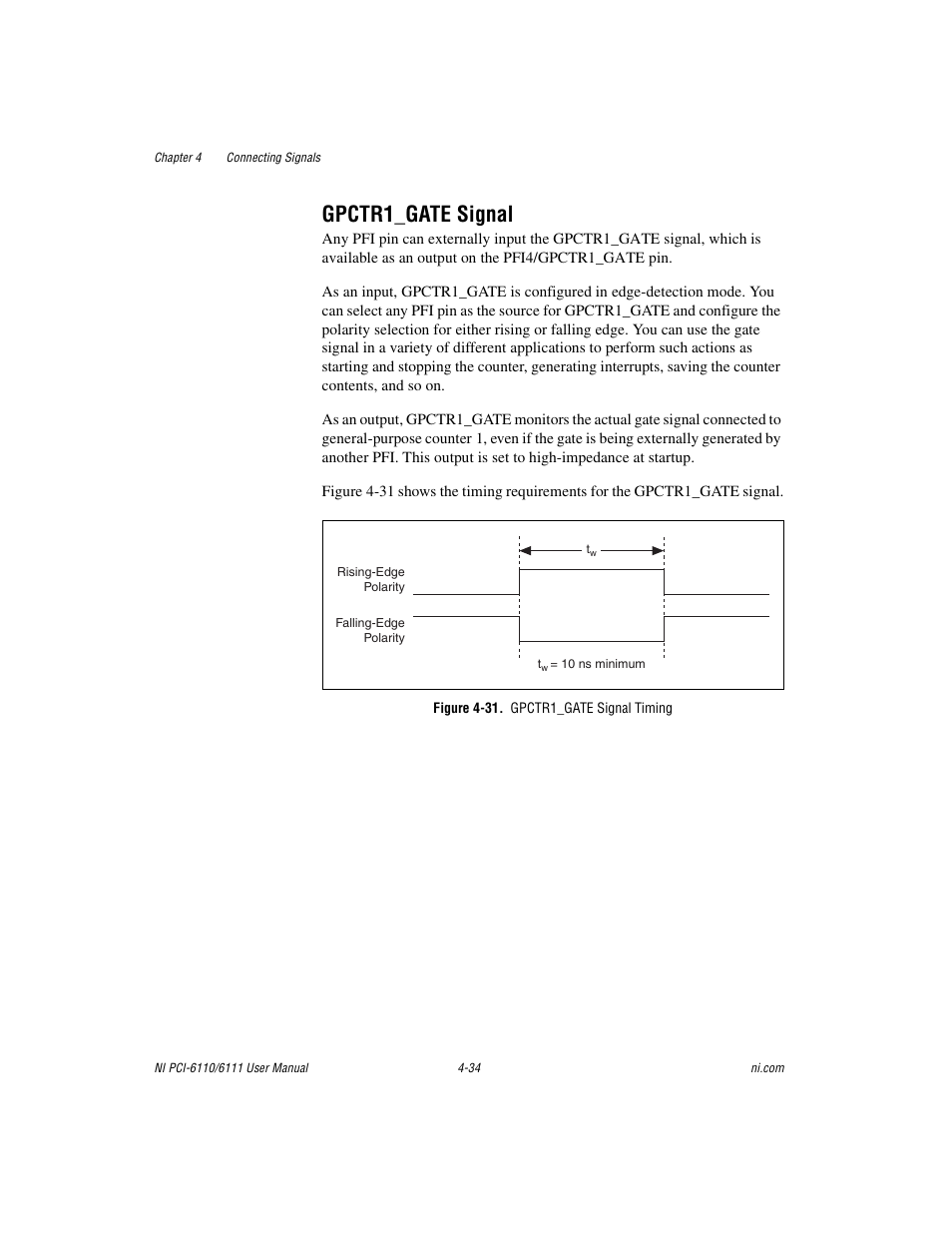 Gpctr1_gate signal, Figure 4-31. gpctr1_gate signal timing, Gpctr1_gate signal -34 | National Instruments NI PCI-6110 User Manual | Page 64 / 118