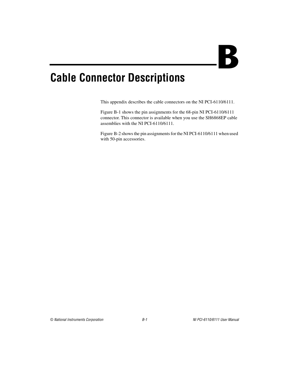 Appendix b cable connector descriptions, Cable connector descriptions | National Instruments NI PCI-6110 User Manual | Page 83 / 118