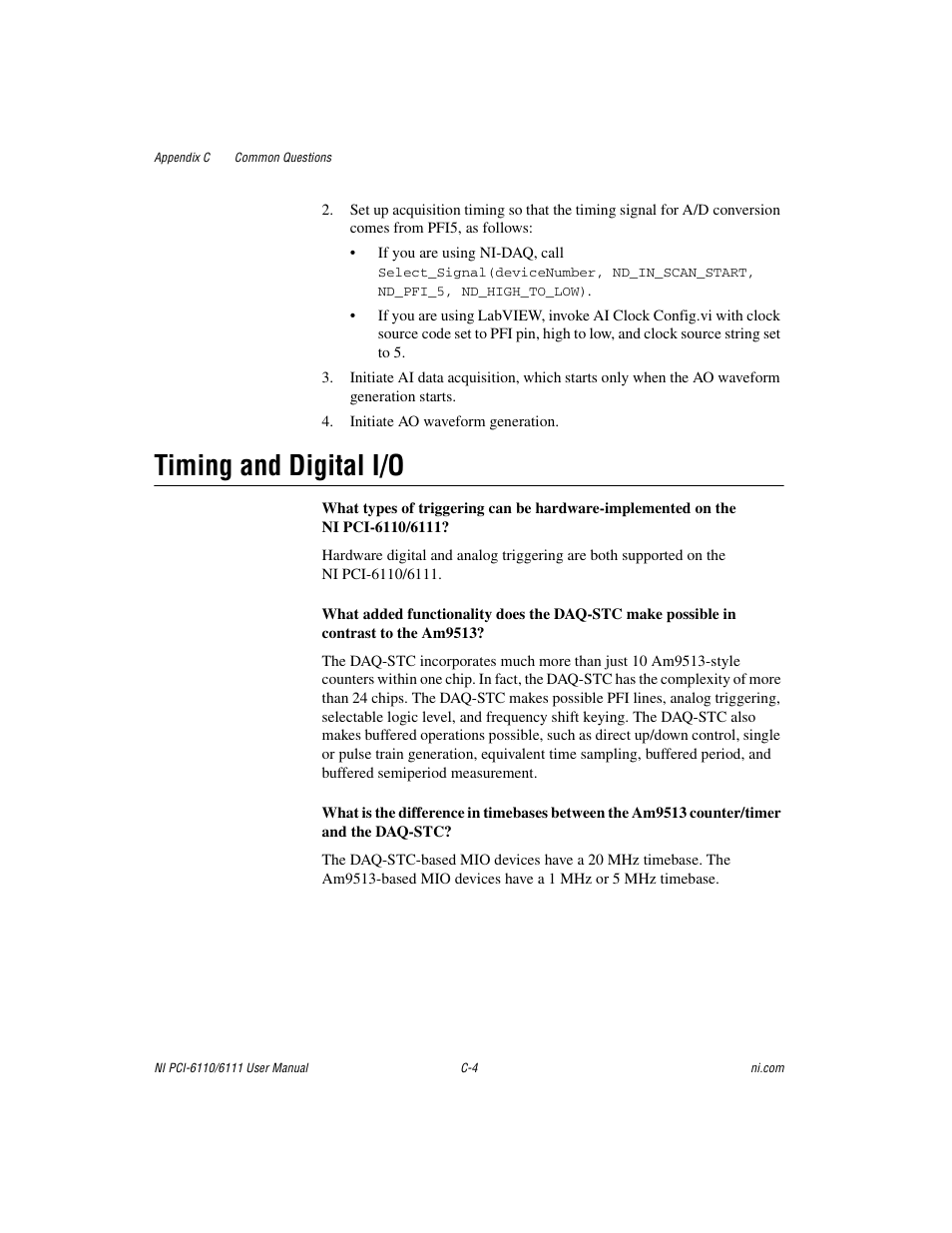 Timing and digital i/o | National Instruments NI PCI-6110 User Manual | Page 89 / 118