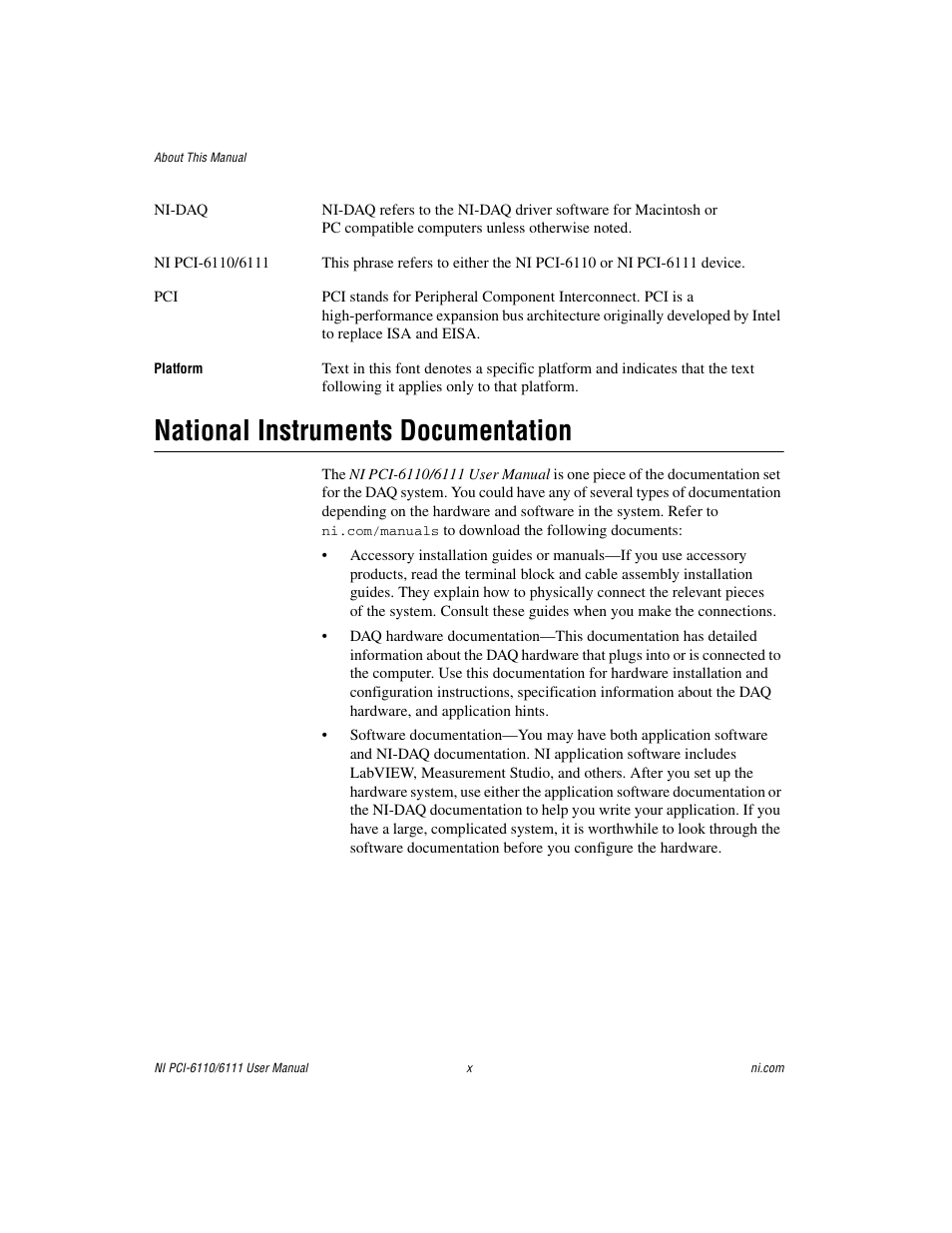 National instruments documentation | National Instruments NI PCI-6110 User Manual | Page 9 / 118