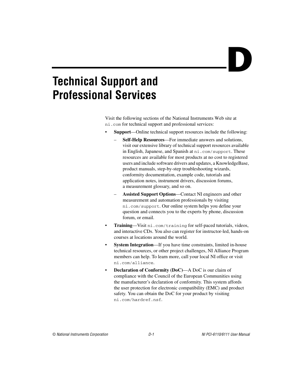 Technical support and professional services | National Instruments NI PCI-6110 User Manual | Page 92 / 118
