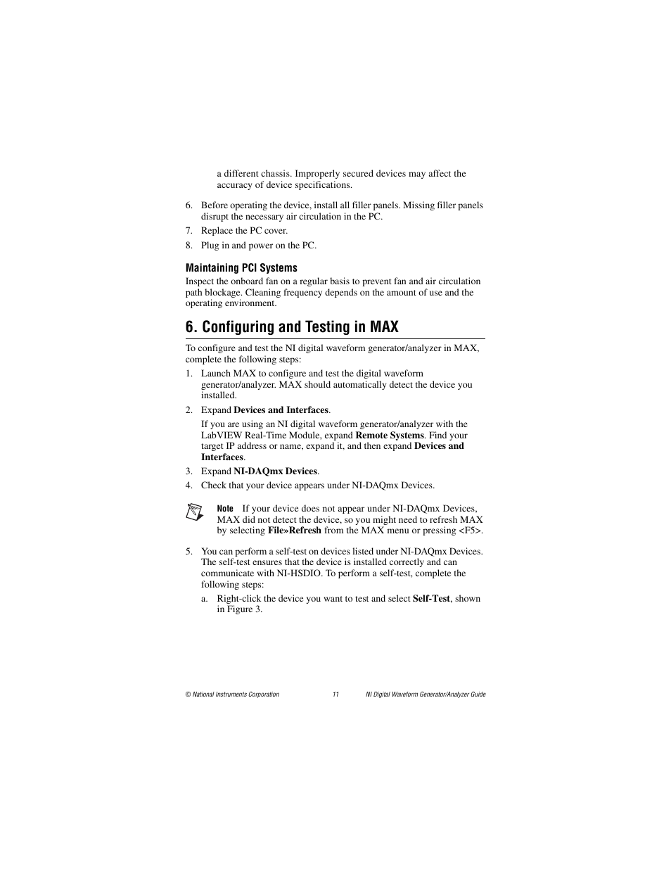 Maintaining pci systems, Configuring and testing in max | National Instruments PXI-6561/6562 User Manual | Page 11 / 32