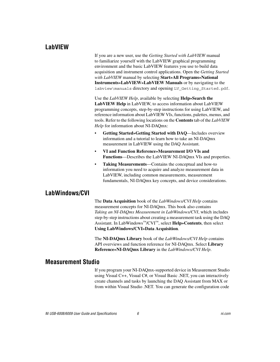 Labview, Labwindows/cvi, Measurement studio | National Instruments NI USB-6009 User Manual | Page 6 / 32