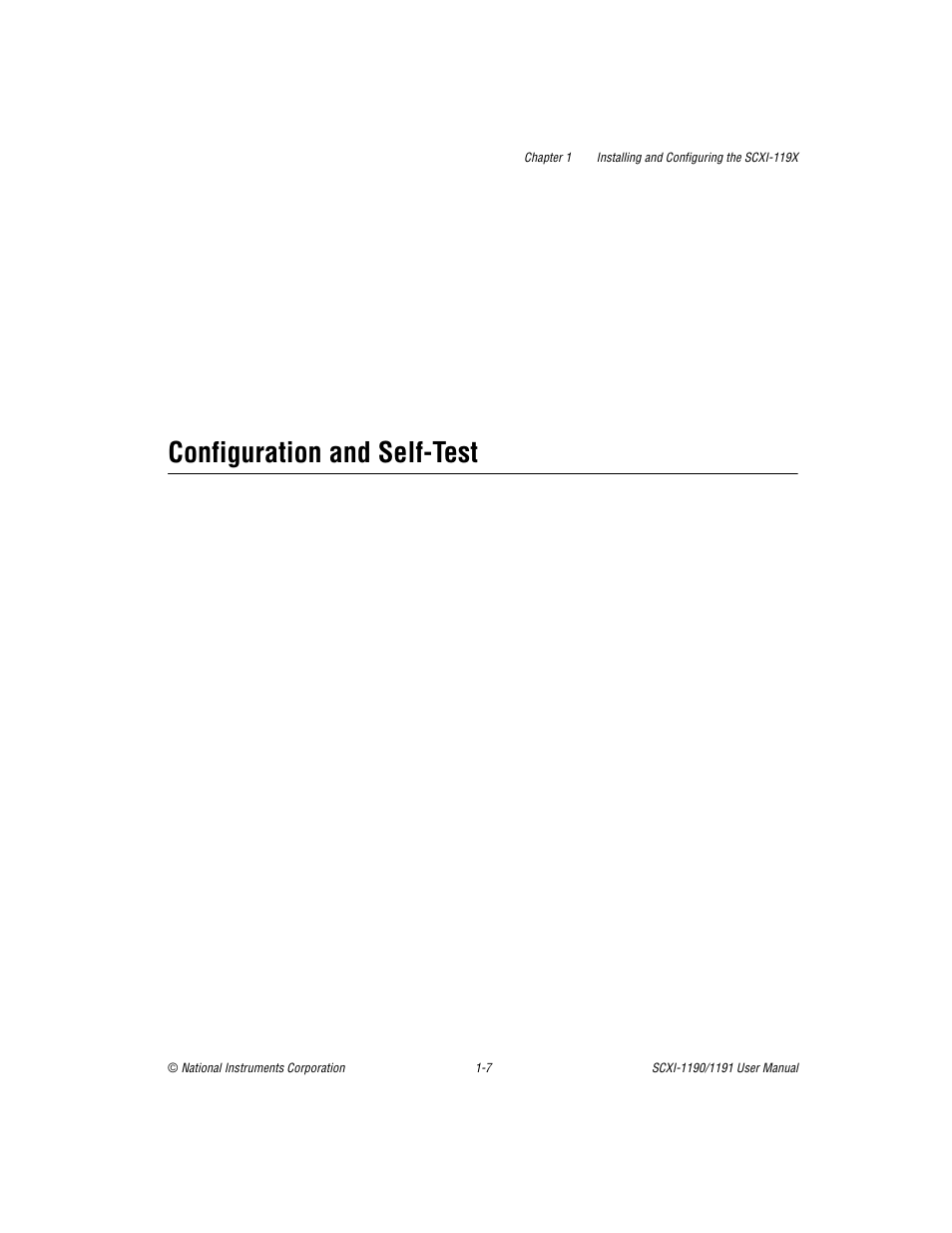 Configuration and selftest, Configuration and self-test -7, Configuration and self-test | National Instruments SCXI-1190/1191 User Manual | Page 15 / 45