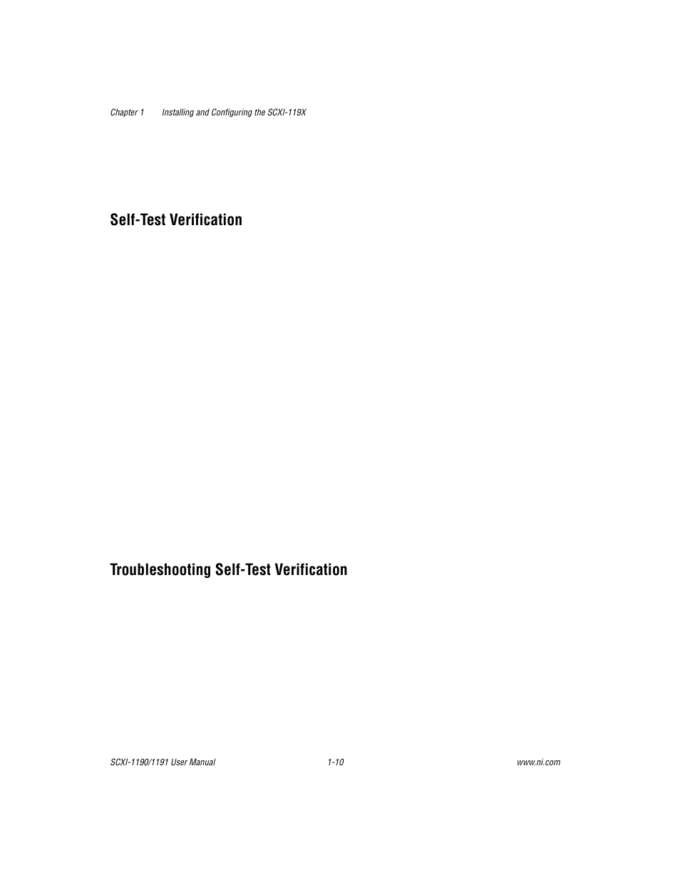 Self-test verification, Troubleshooting self-test verification, Troubleshooting self-test | Verification | National Instruments SCXI-1190/1191 User Manual | Page 18 / 45